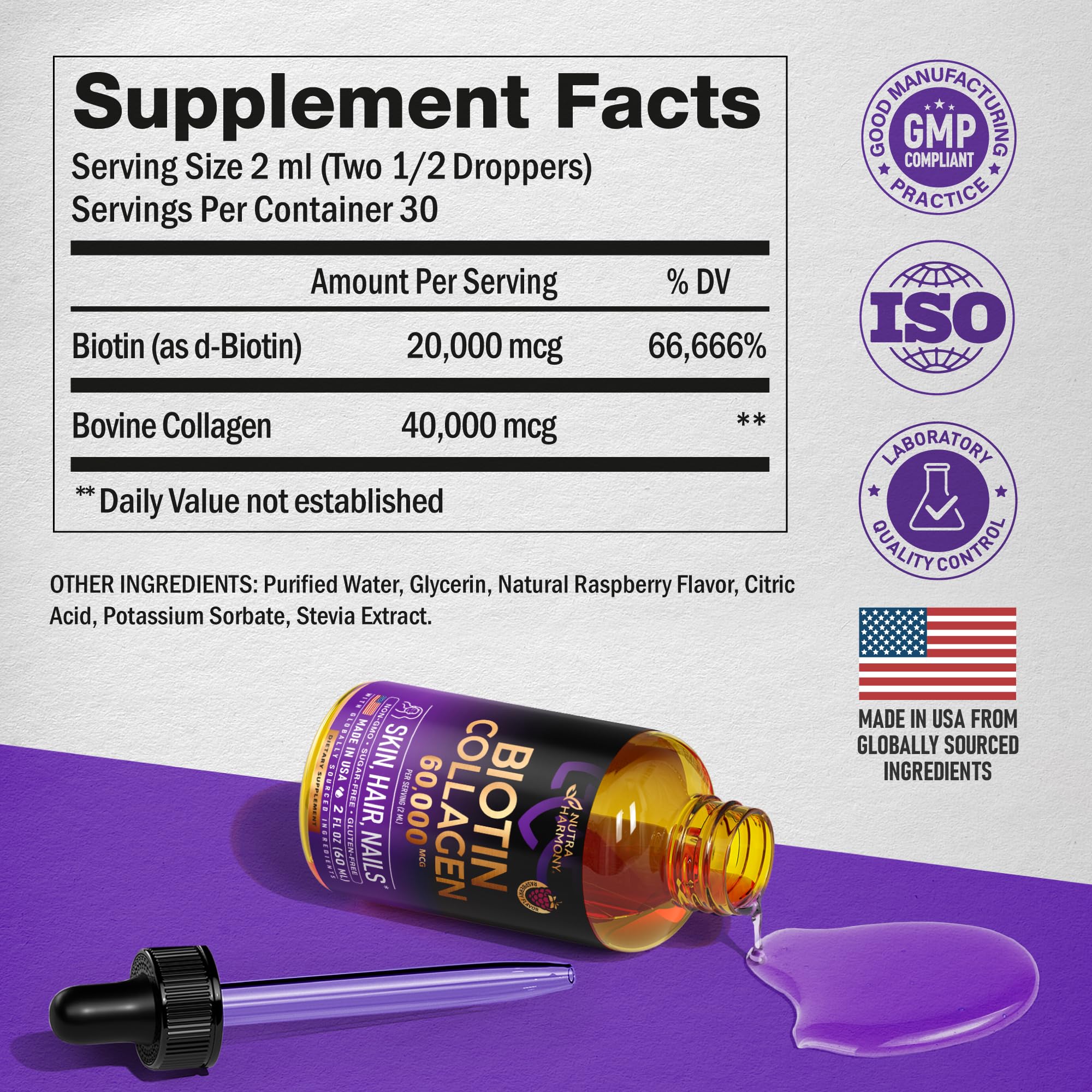Foto 8 pulgar | Suplemento Nutraharmony De Biotina Líquida Y Colágeno 60000 Mcg - Venta Internacional.