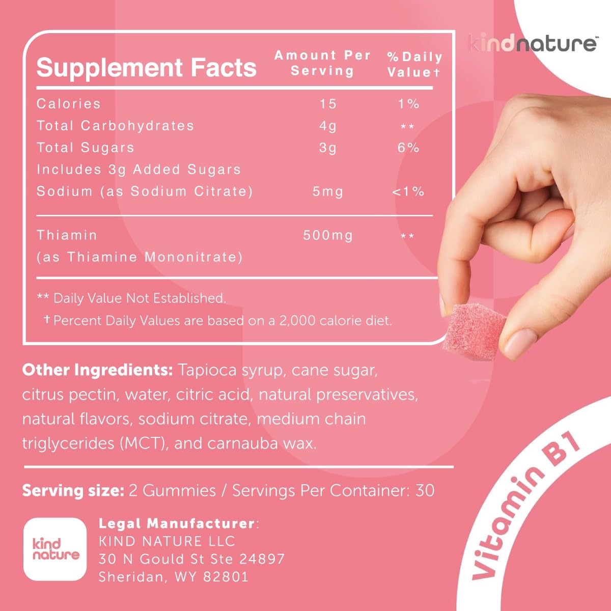 Foto 4 pulgar | Gomitas De Vitamina B1 Supplement Kind Nature 500 Mg - 60 Unidades - Venta Internacional.