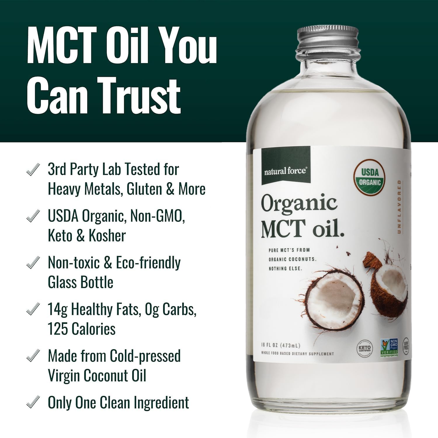 Foto 3 pulgar | Botella De Vidrio Mct Oil Natural Force 100% Coco Virgen De 473 Ml - Venta Internacional.