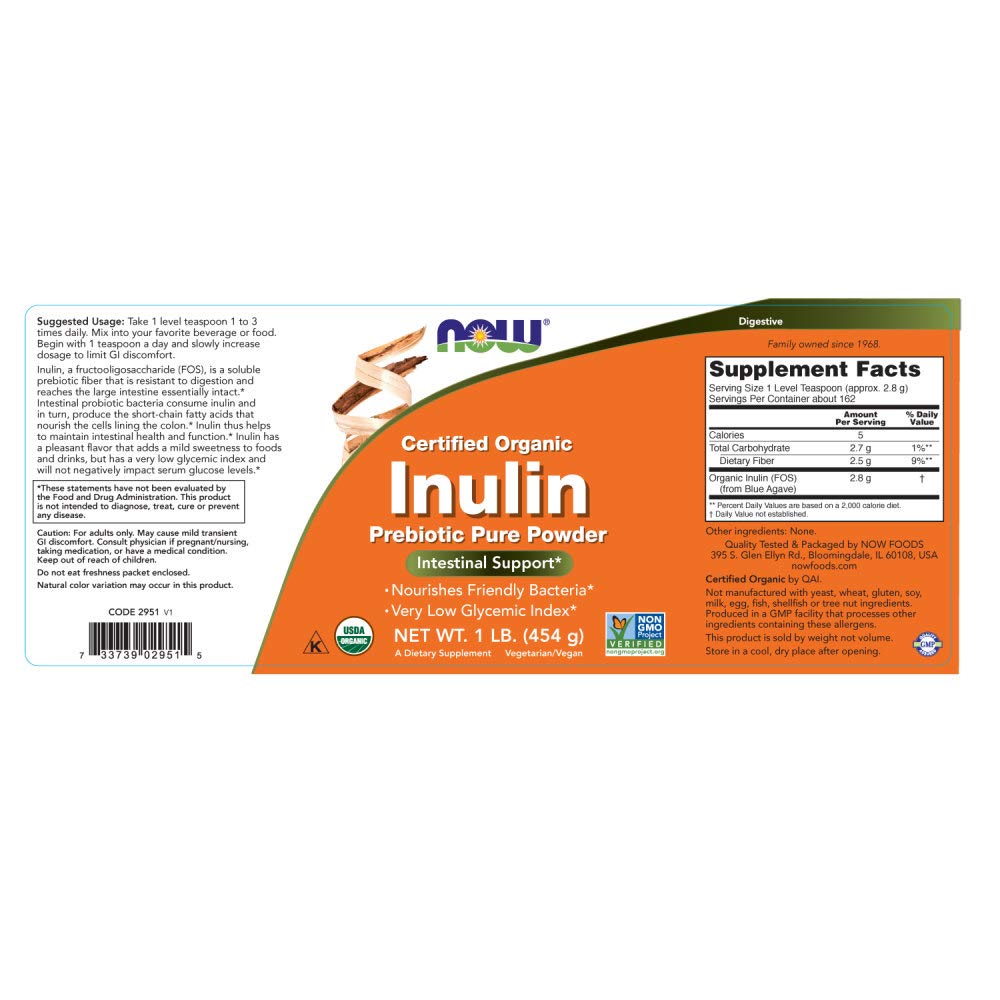 Foto 3 pulgar | Polvo Puro Prebiótico De Inulina Supplement Now Foods, 454 G - Venta Internacional.