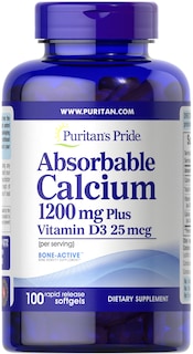 Foto 1 | Suplemento Puritan's Pride De Calcio Absorbible De 1200 Mg Con Vitamina D 1000 Ui, 100 Cápsulas Blandas - Venta I