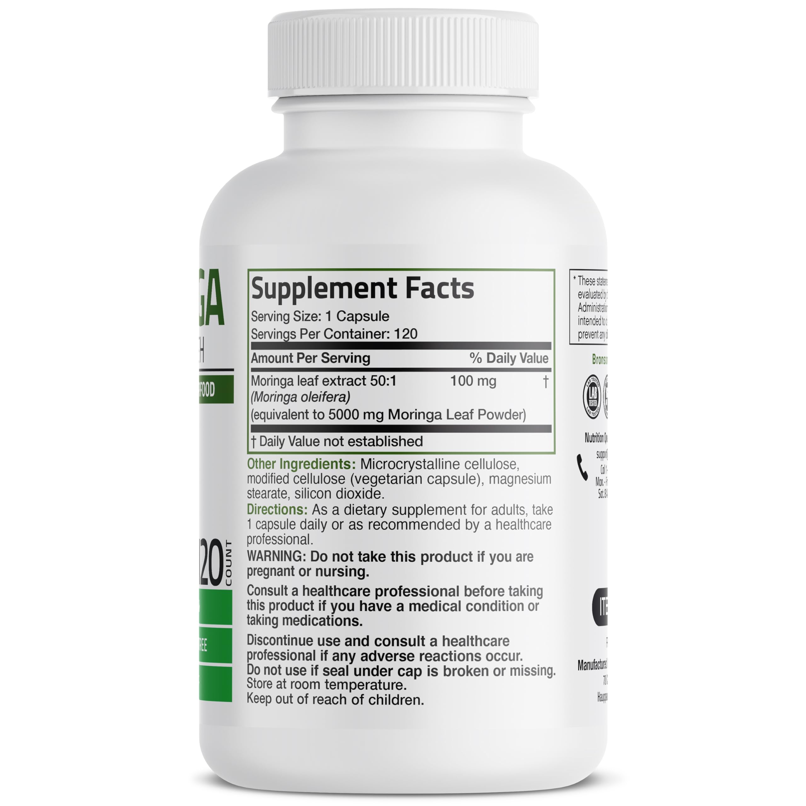 Foto 3 pulgar | Suplemento Bronson Moringa Extra Strength, Cápsulas De 120 Unidades - Venta Internacional.
