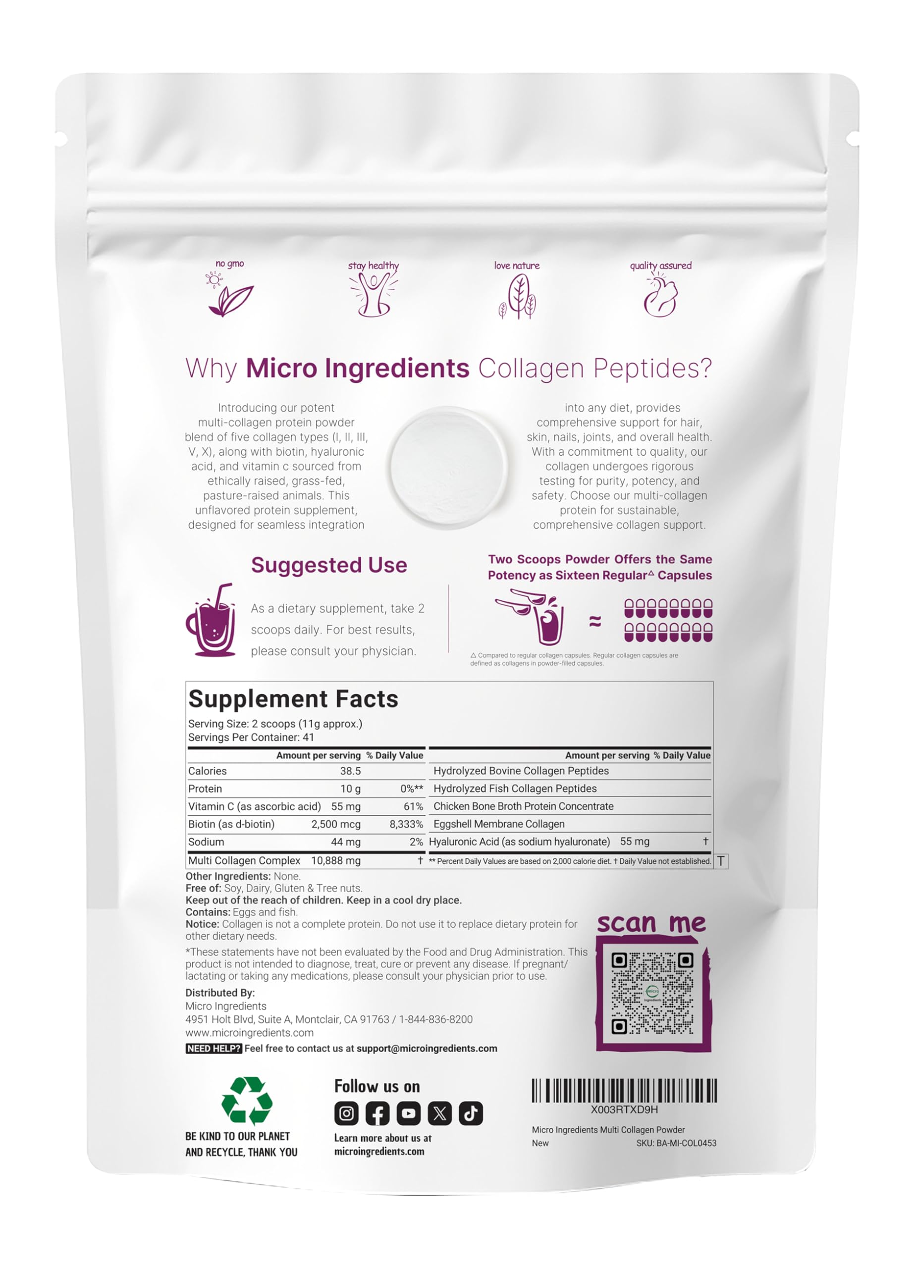 Foto 3 pulgar | Microingredientes De Péptidos De Colágeno En Polvo, 500 Ml, Tipo I, Ii, Iii, V, X - Venta Internacional.