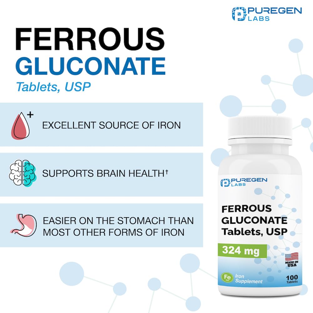 Foto 4 pulgar | Suplemento De Hierro Puregen Labs Gluconato Ferroso 324 Mg X 100 - Venta Internacional.
