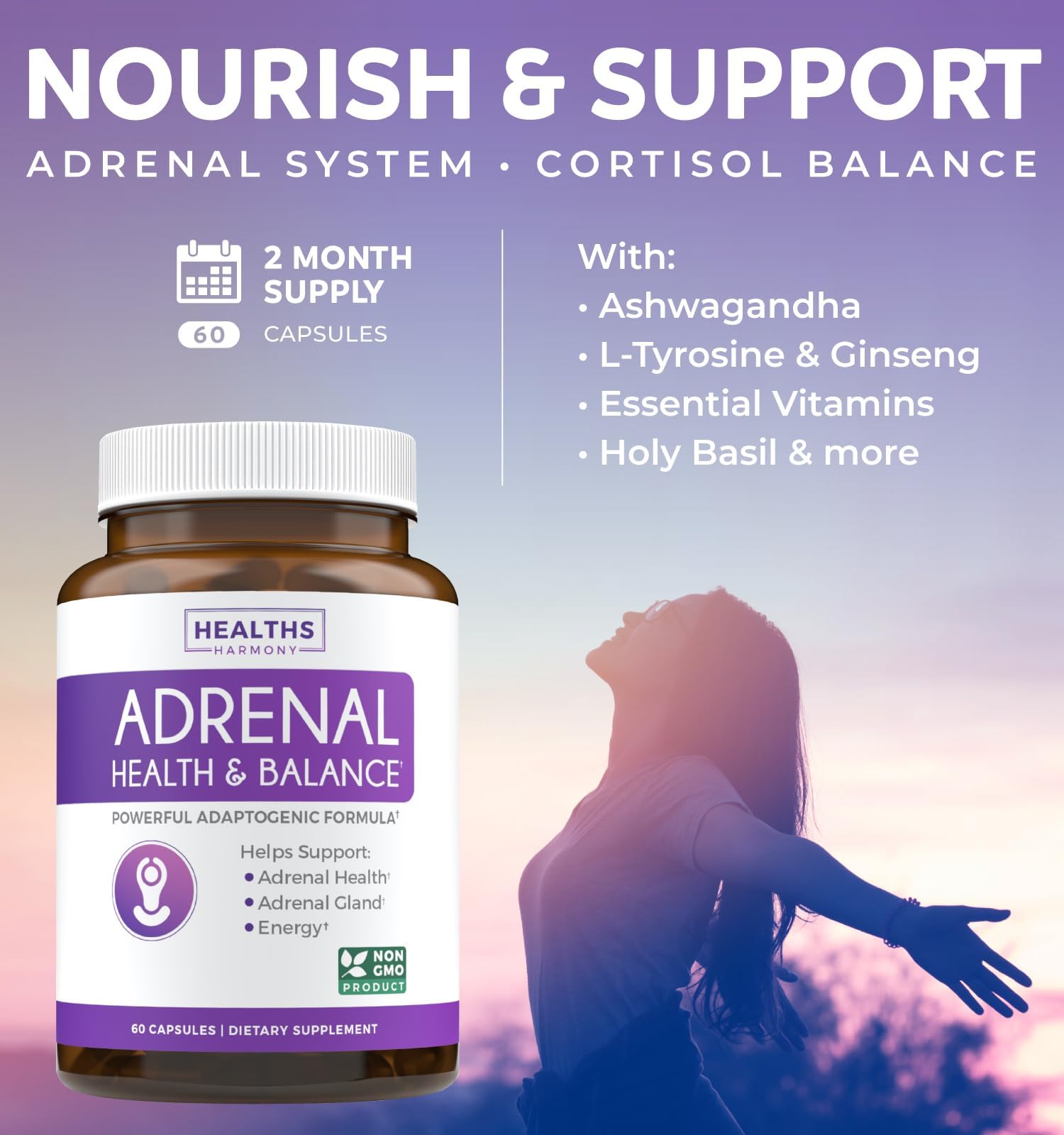 Foto 4 pulgar | Supplement Health Harmony Adrenal System Support 60 Cápsulas - Venta Internacional.