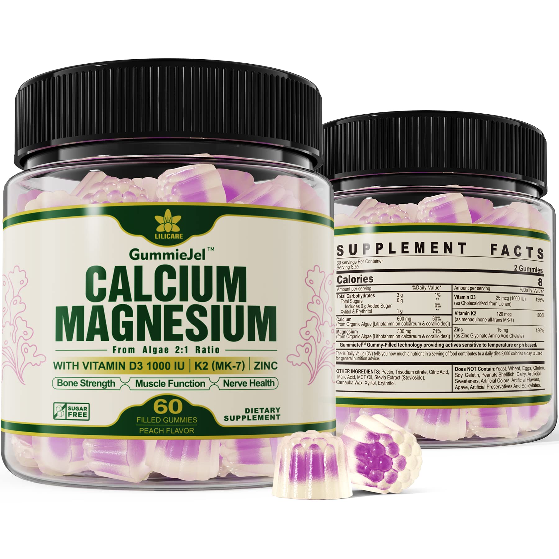 Foto 2 pulgar | Suplemento De Calcio Lilicare A Base De Plantas 600 Mg Con Vitamina D3 K2 - Venta Internacional.
