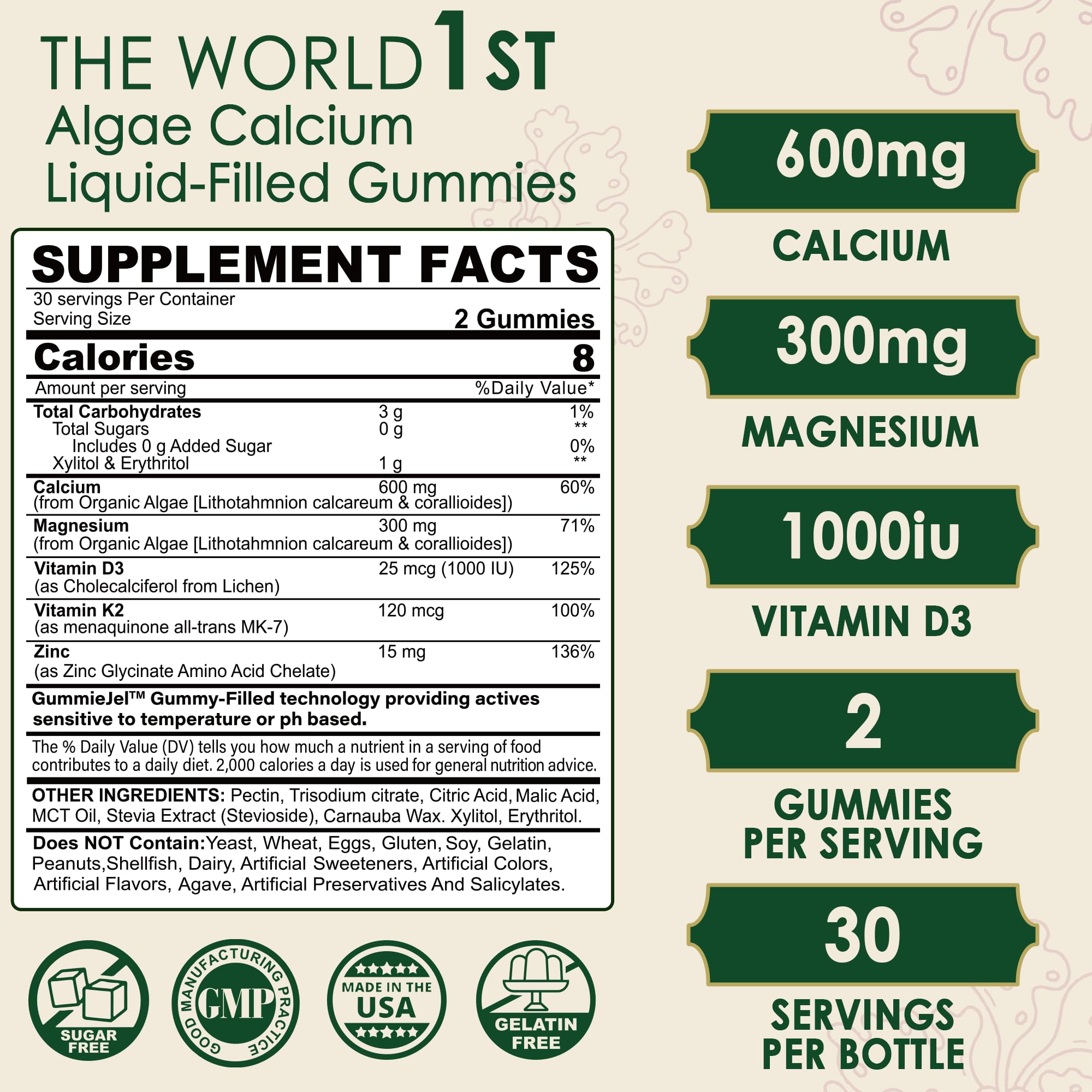 Foto 3 pulgar | Suplemento De Calcio Lilicare A Base De Plantas 600 Mg Con Vitamina D3 K2 - Venta Internacional.