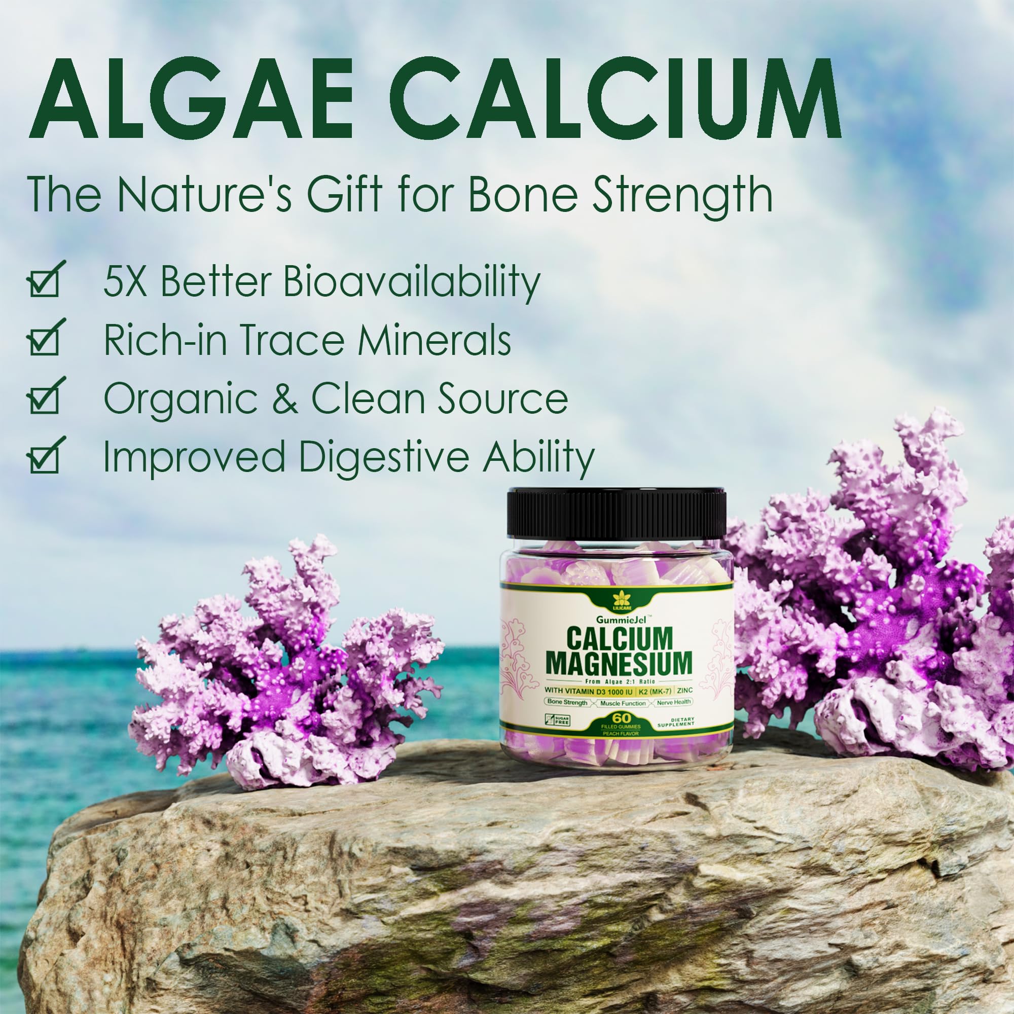 Foto 5 pulgar | Suplemento De Calcio Lilicare A Base De Plantas 600 Mg Con Vitamina D3 K2 - Venta Internacional.