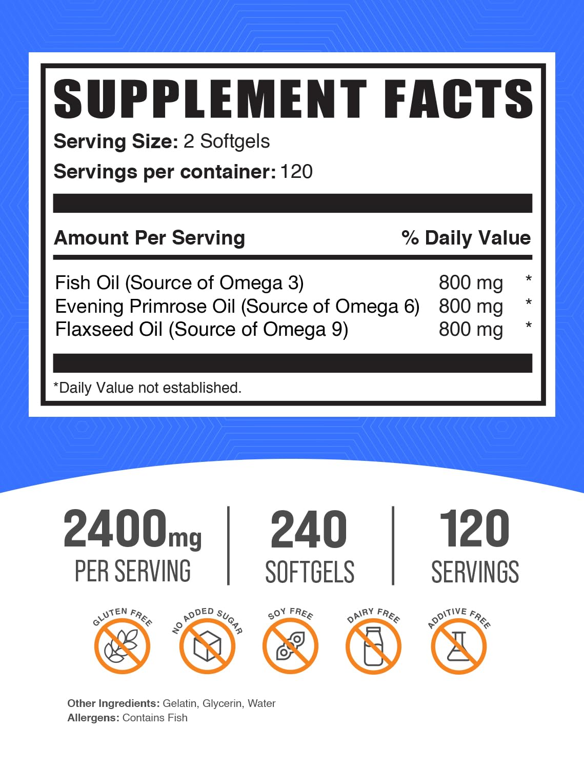 Foto 3 pulgar | Cápsulas Blandas Omega 3-6-9 De Supplement Bulksupplements.com 240 Ml - Venta Internacional.