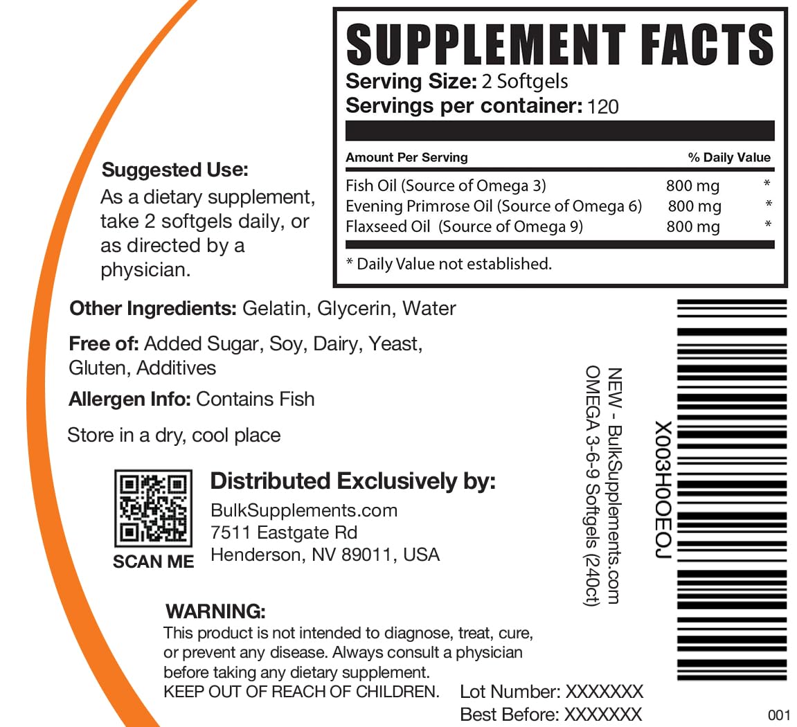 Foto 8 pulgar | Cápsulas Blandas Omega 3-6-9 De Supplement Bulksupplements.com 240 Ml - Venta Internacional.