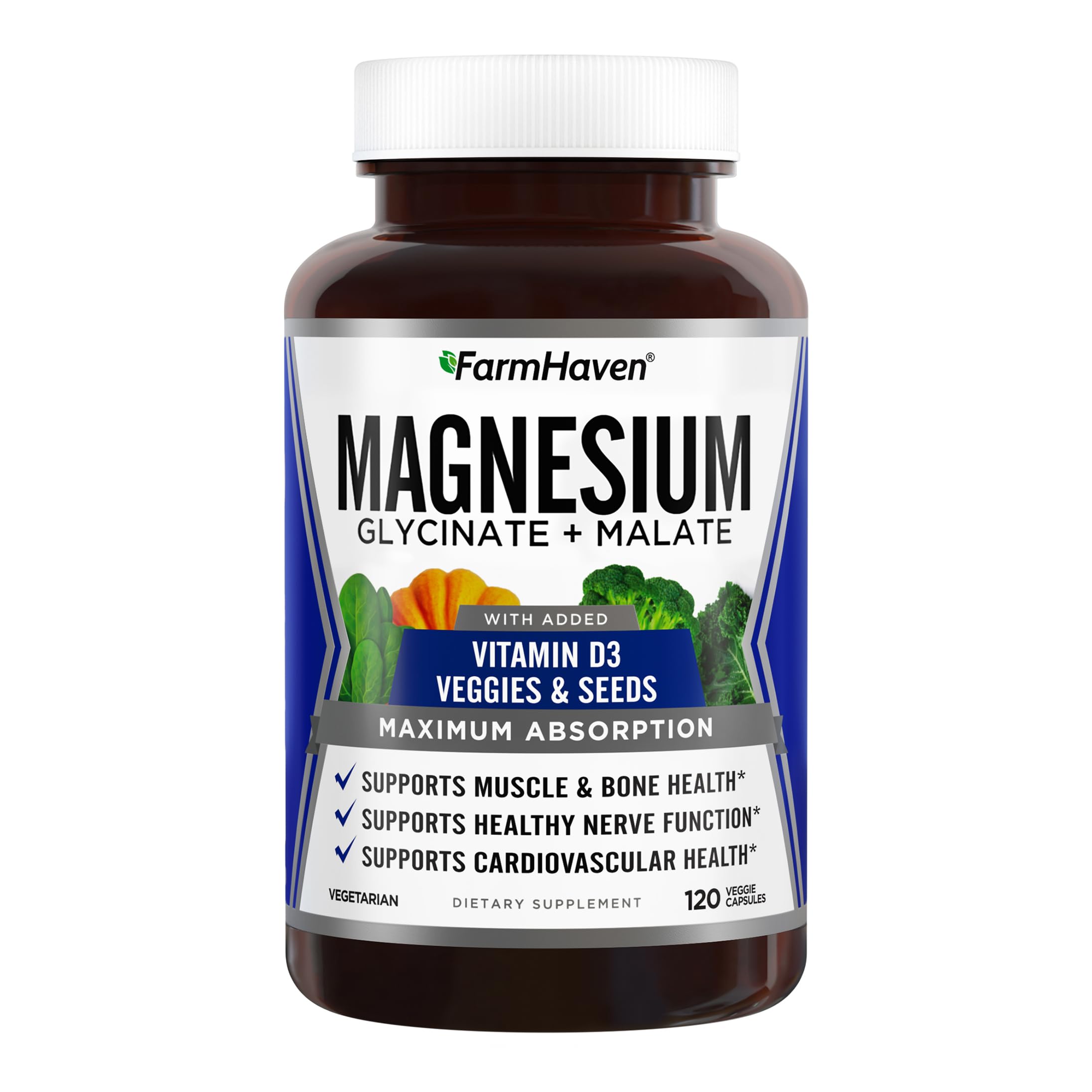 Suplemento Farmhaven De Glicinato Y Malato De Magnesio 120 Cápsulas - Venta Internacional.