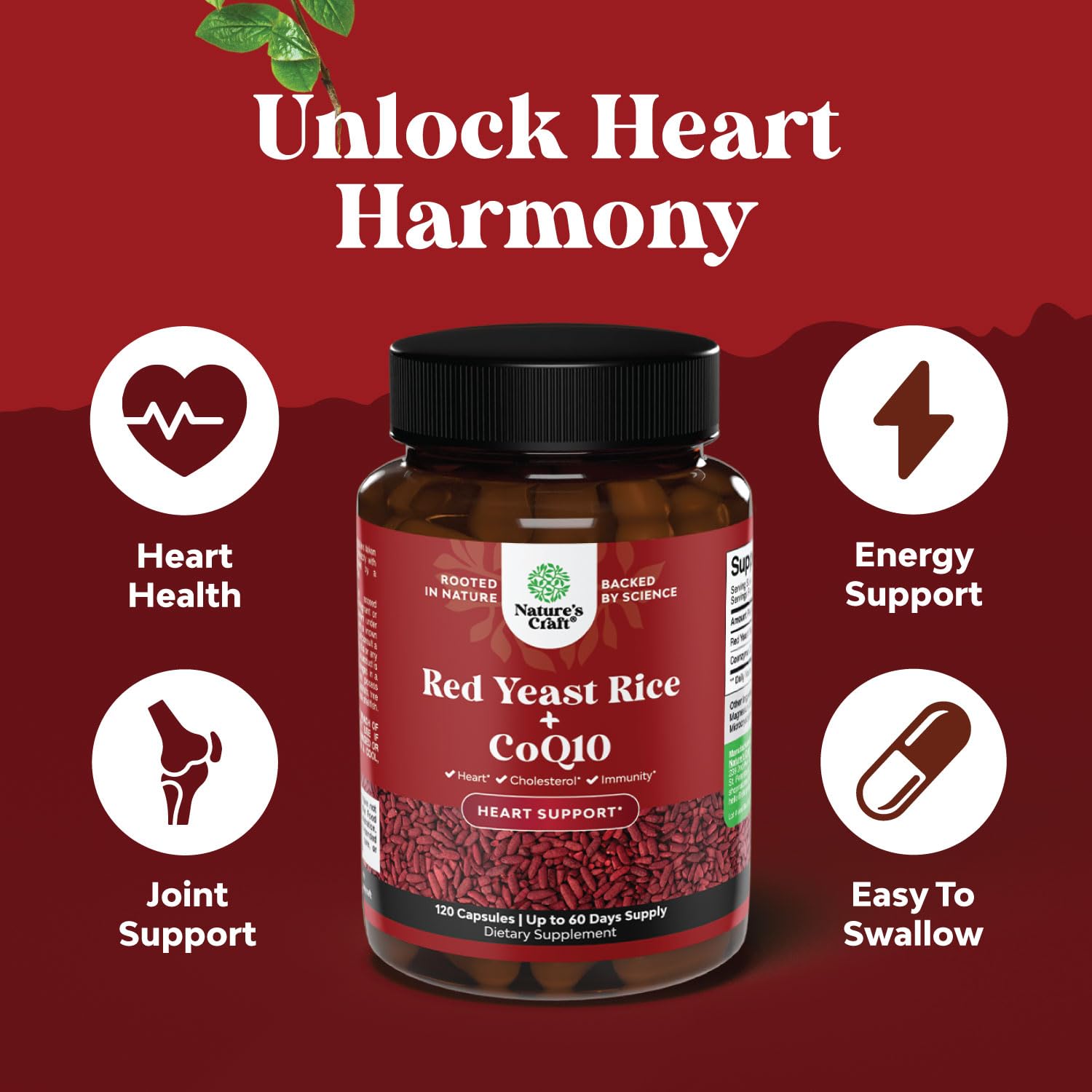 Foto 5 pulgar | Suplemento De Arroz De Levadura Roja Artesanal De Natures, 1200 Mg Con 100 Mg De Coq10 - Venta Internacional.