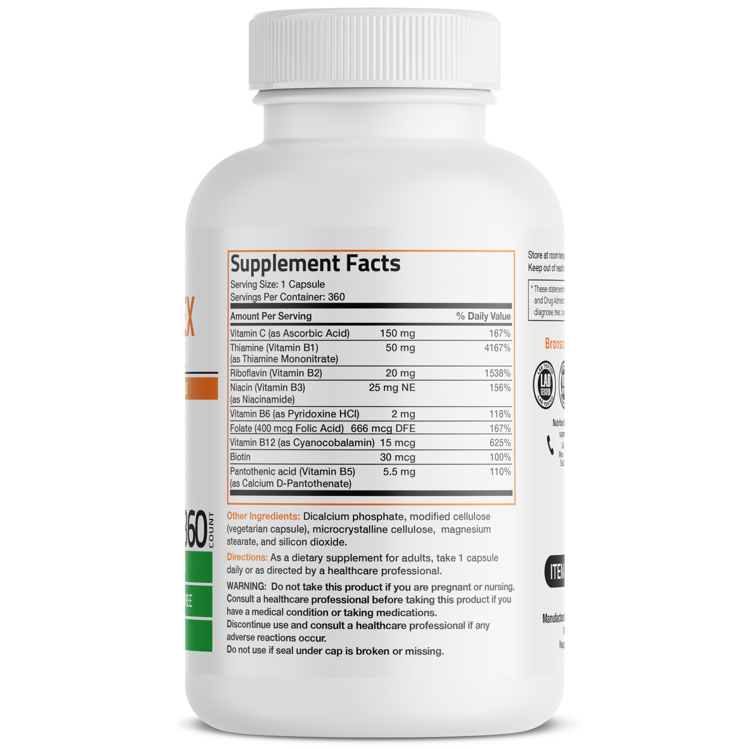 Foto 2 | Complemente El Complejo De Vitamina B Bronson Con Vitamina C 360 Cápsulas - Venta Internacional.