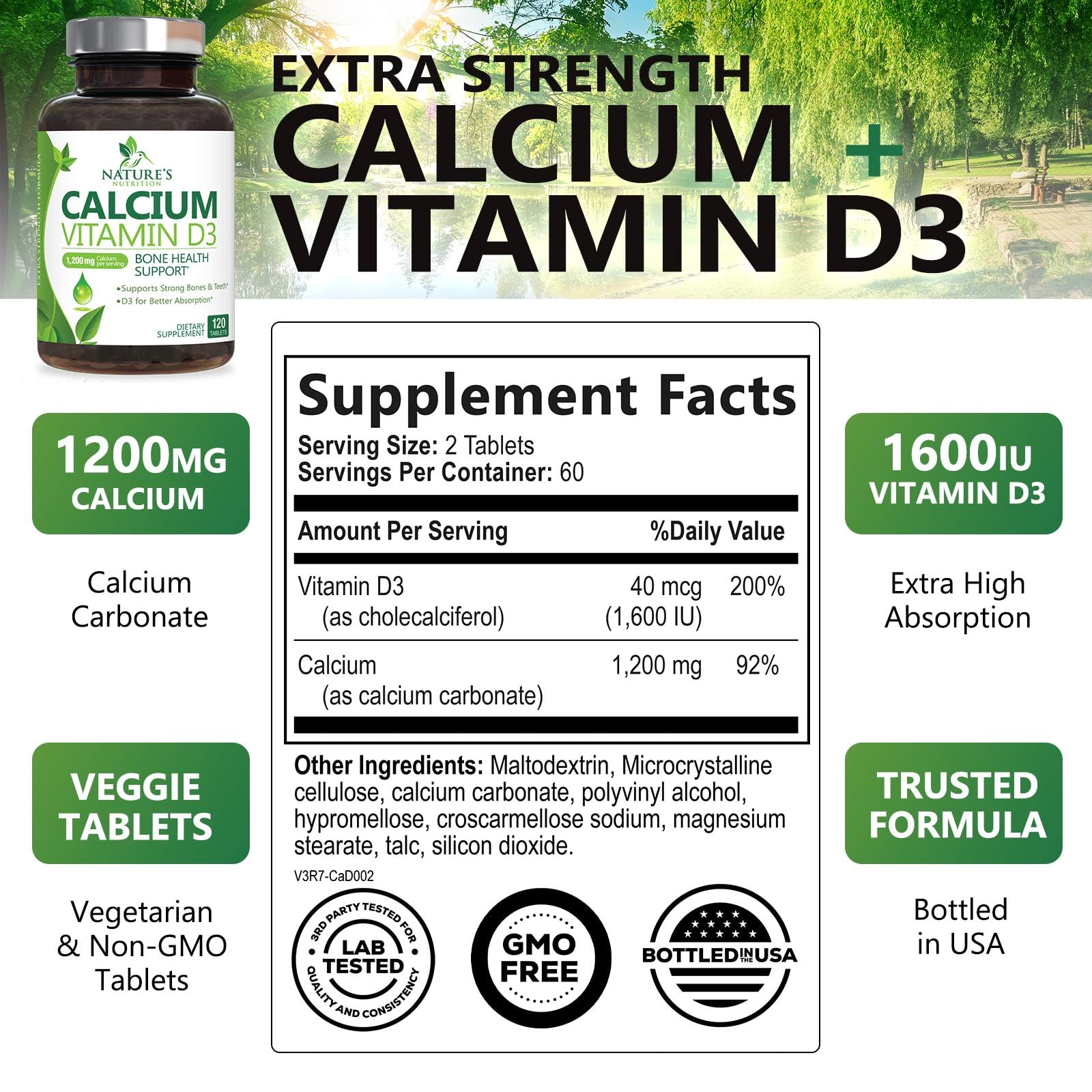 Foto 3 pulgar | Suplemento De Calcio Nature's Nutrition 1200 Mg + Vitamina D3 - Venta Internacional.