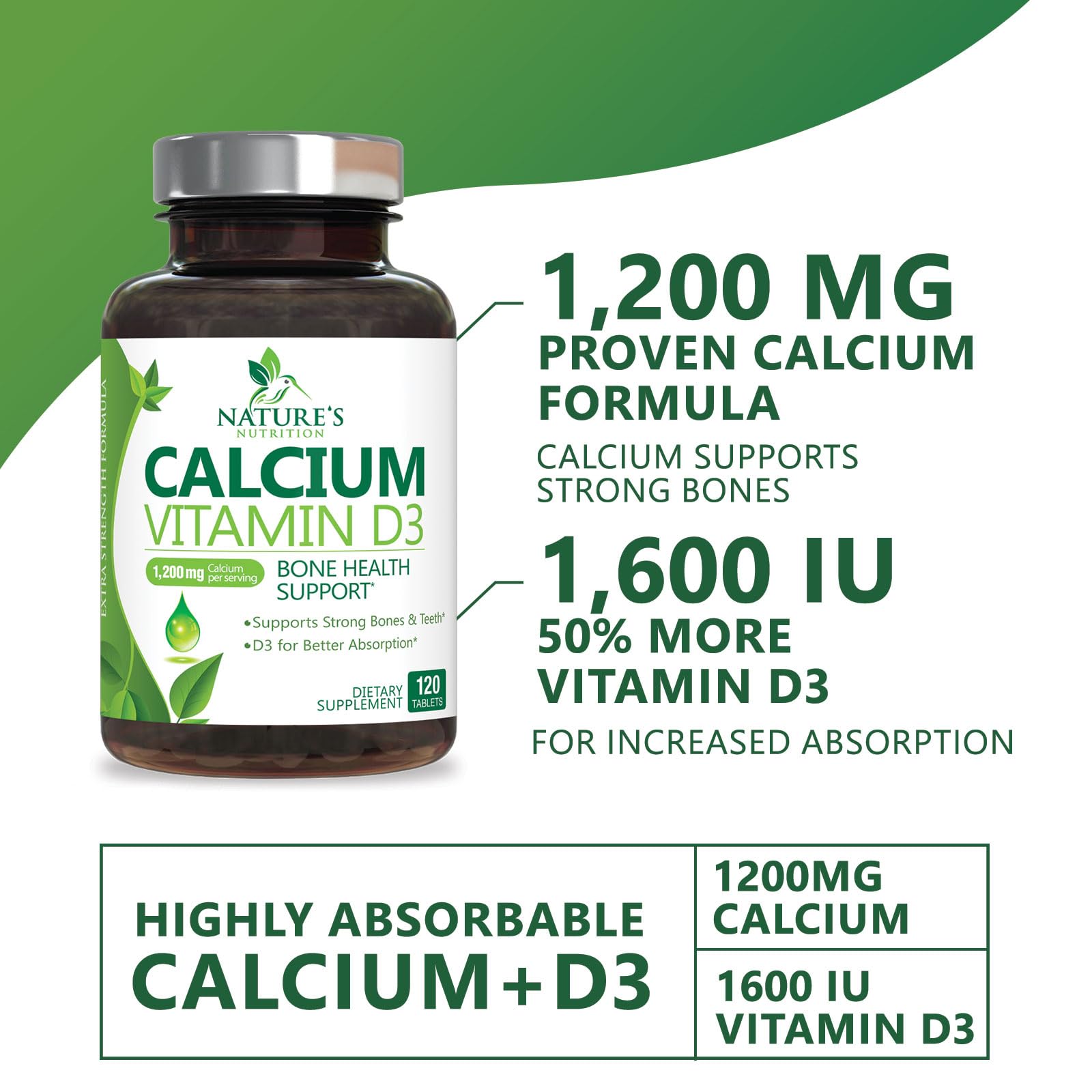 Foto 4 pulgar | Suplemento De Calcio Nature's Nutrition 1200 Mg + Vitamina D3 - Venta Internacional.