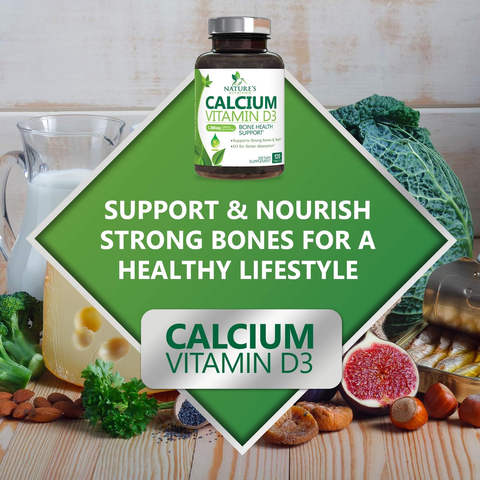 Foto 8 pulgar | Suplemento De Calcio Nature's Nutrition 1200 Mg + Vitamina D3 - Venta Internacional.