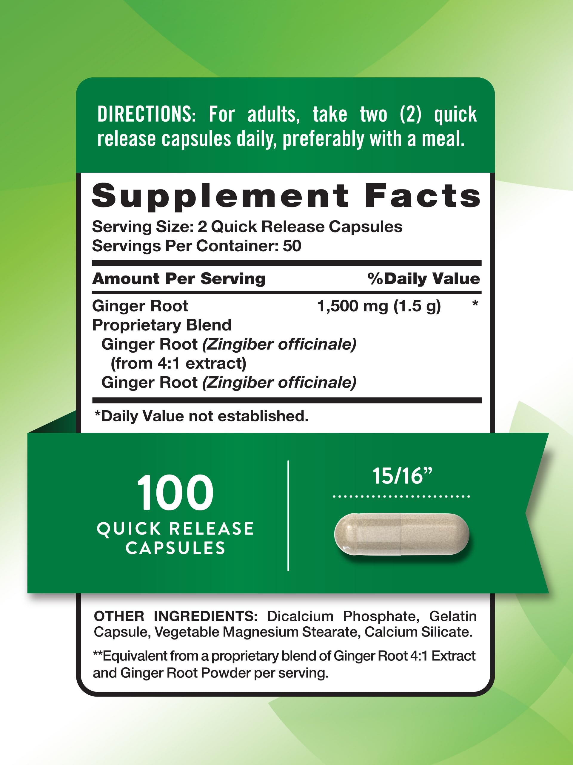 Foto 3 pulgar | Suplemento Nature's Truth, Cápsulas De Raíz De Jengibre, 1500 Mg, 100 Unidades - Venta Internacional.