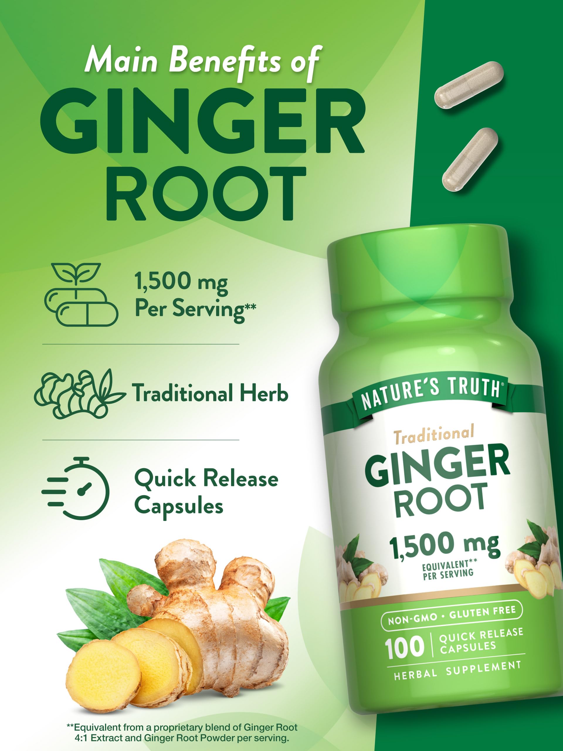 Foto 6 pulgar | Suplemento Nature's Truth, Cápsulas De Raíz De Jengibre, 1500 Mg, 100 Unidades - Venta Internacional.