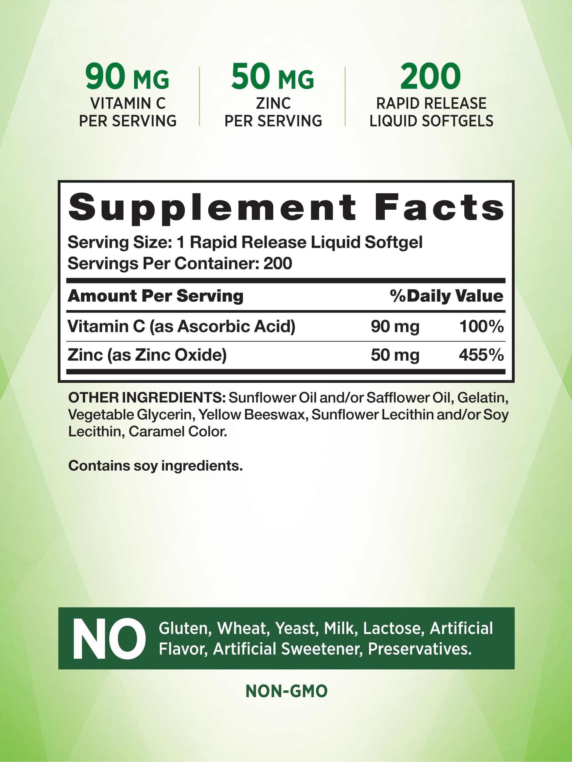 Foto 3 pulgar | Complemente Nature's Truth Zinc 50 Mg Con Vitamina C 200 Cápsulas Blandas - Venta Internacional.