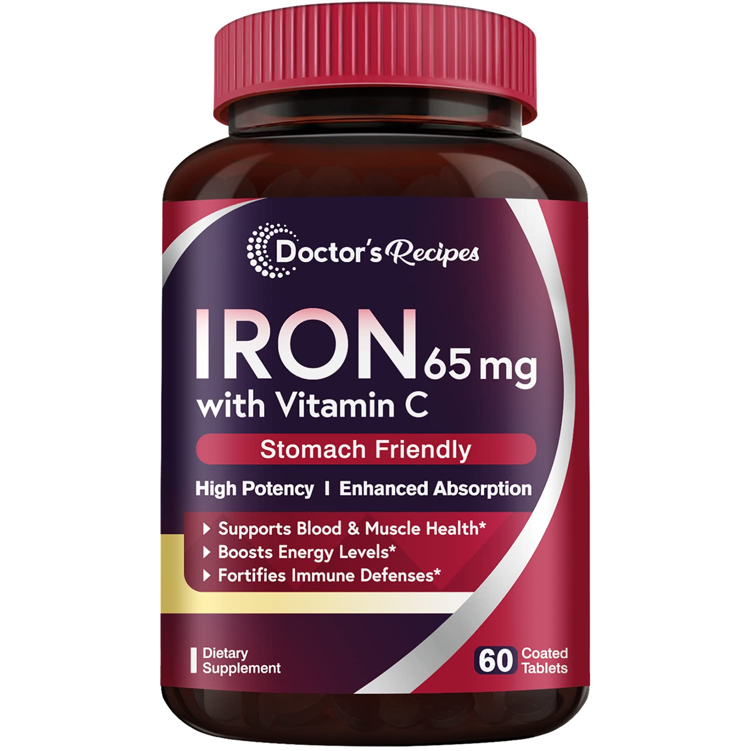 Suplemento De Hierro Doctor's Recipes 65 Mg Con Vitamina C 60 Comprimidos - Venta Internacional.