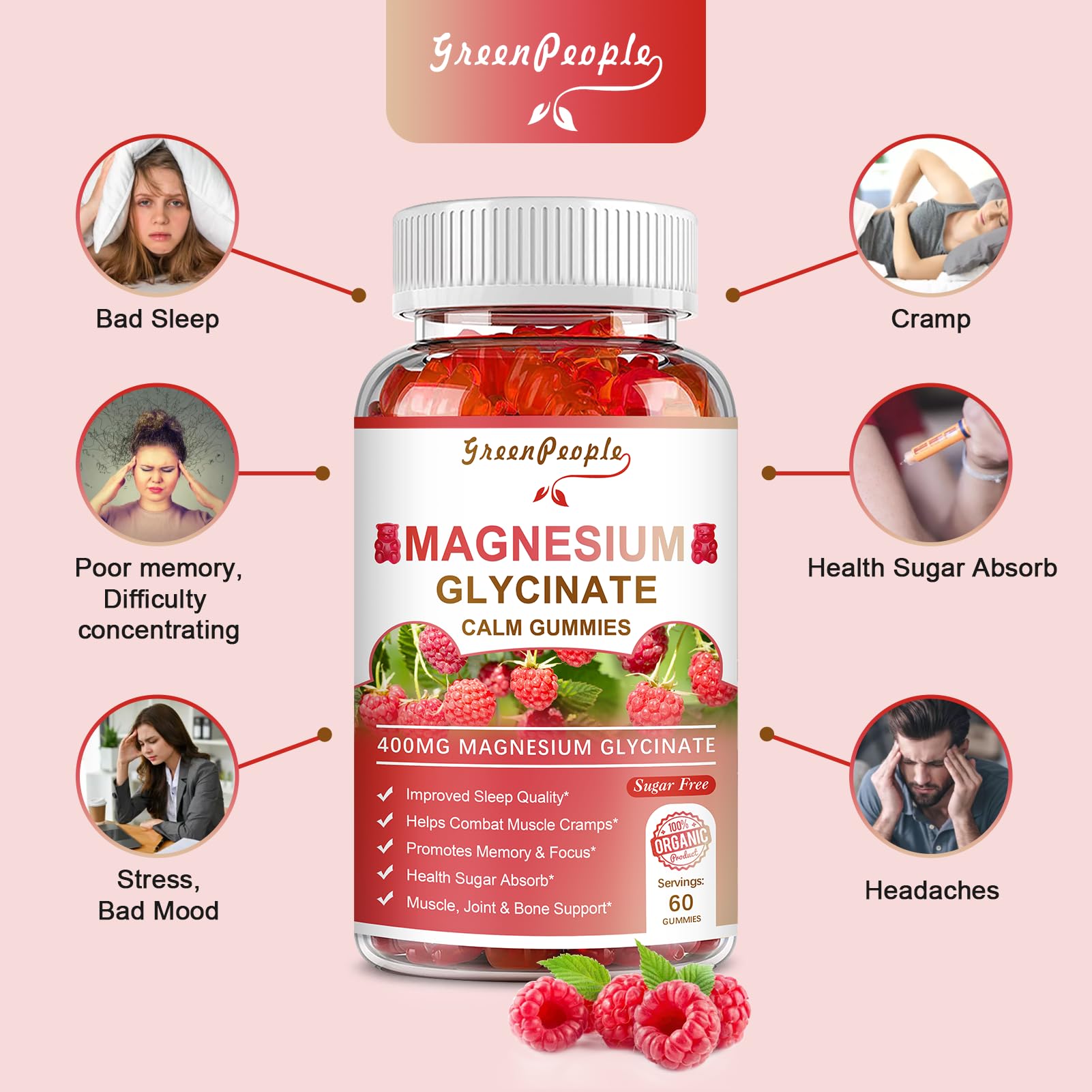 Foto 4 pulgar | Suplemento De Gomitas De Glicinato De Magnesio Greenpeople 400 Mg - Venta Internacional.