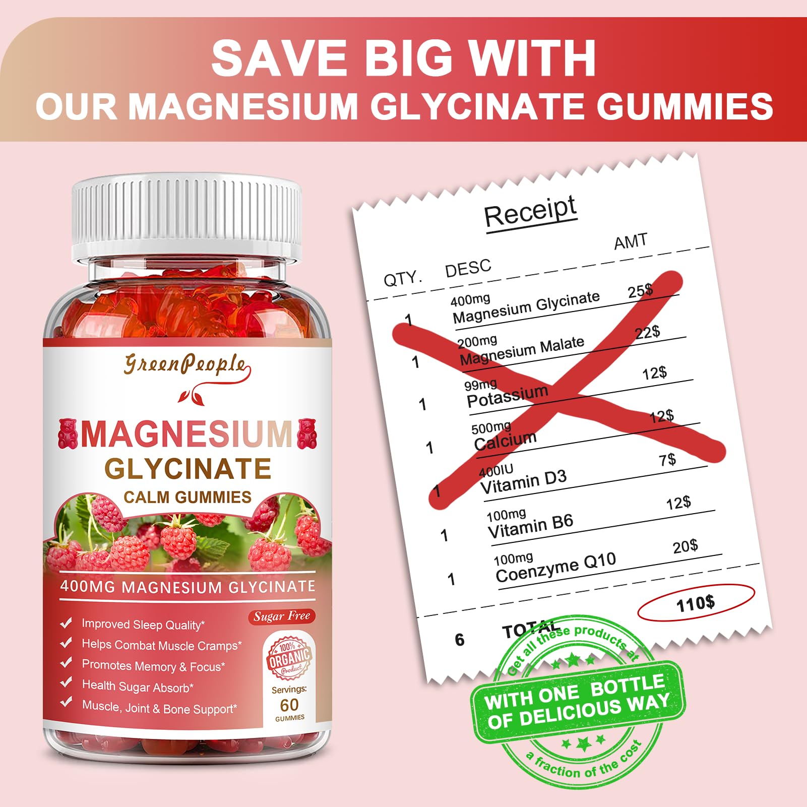 Foto 7 pulgar | Suplemento De Gomitas De Glicinato De Magnesio Greenpeople 400 Mg - Venta Internacional.