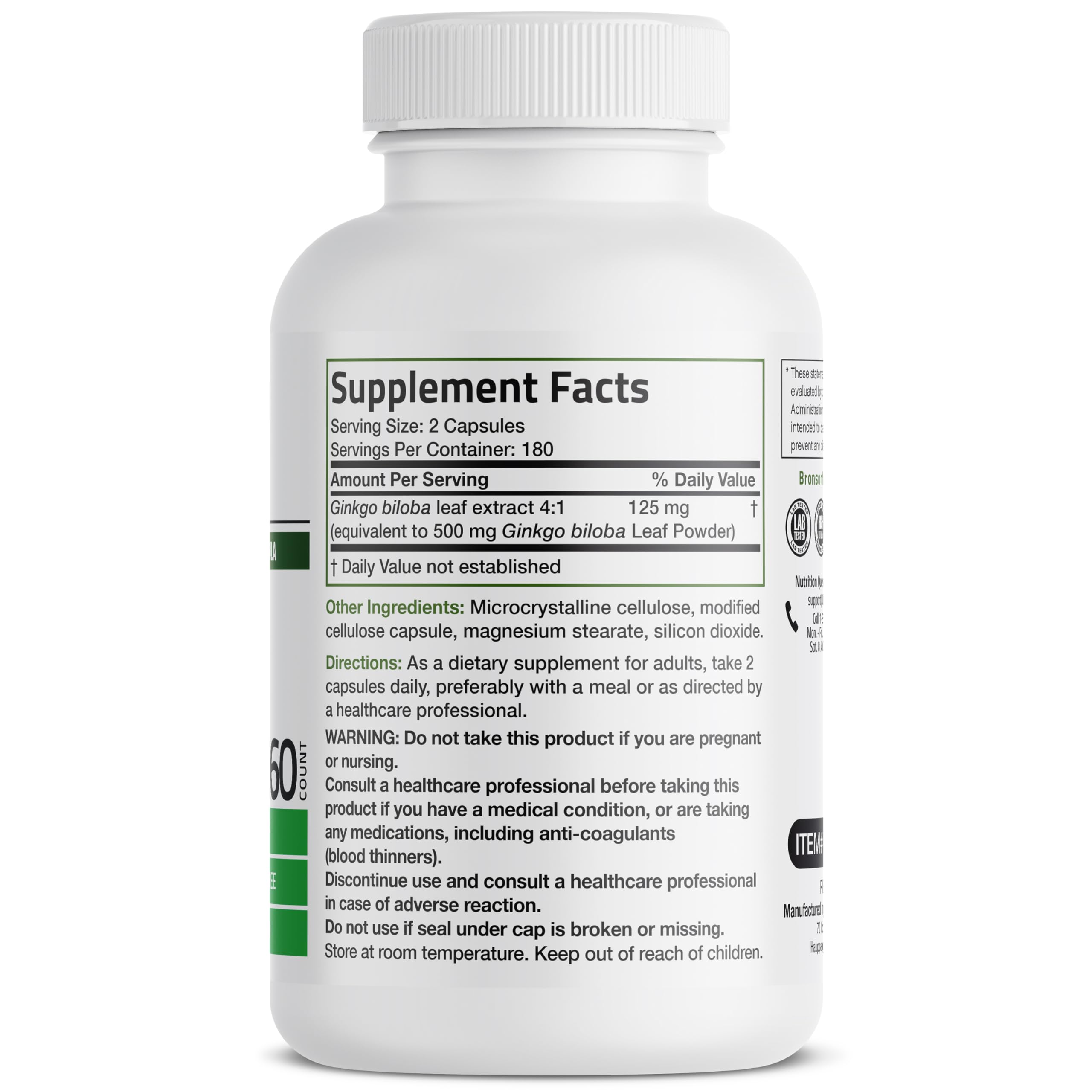 Foto 3 pulgar | Suplemento Bronson Ginkgo Biloba Extra 360 Cápsulas - Venta Internacional.