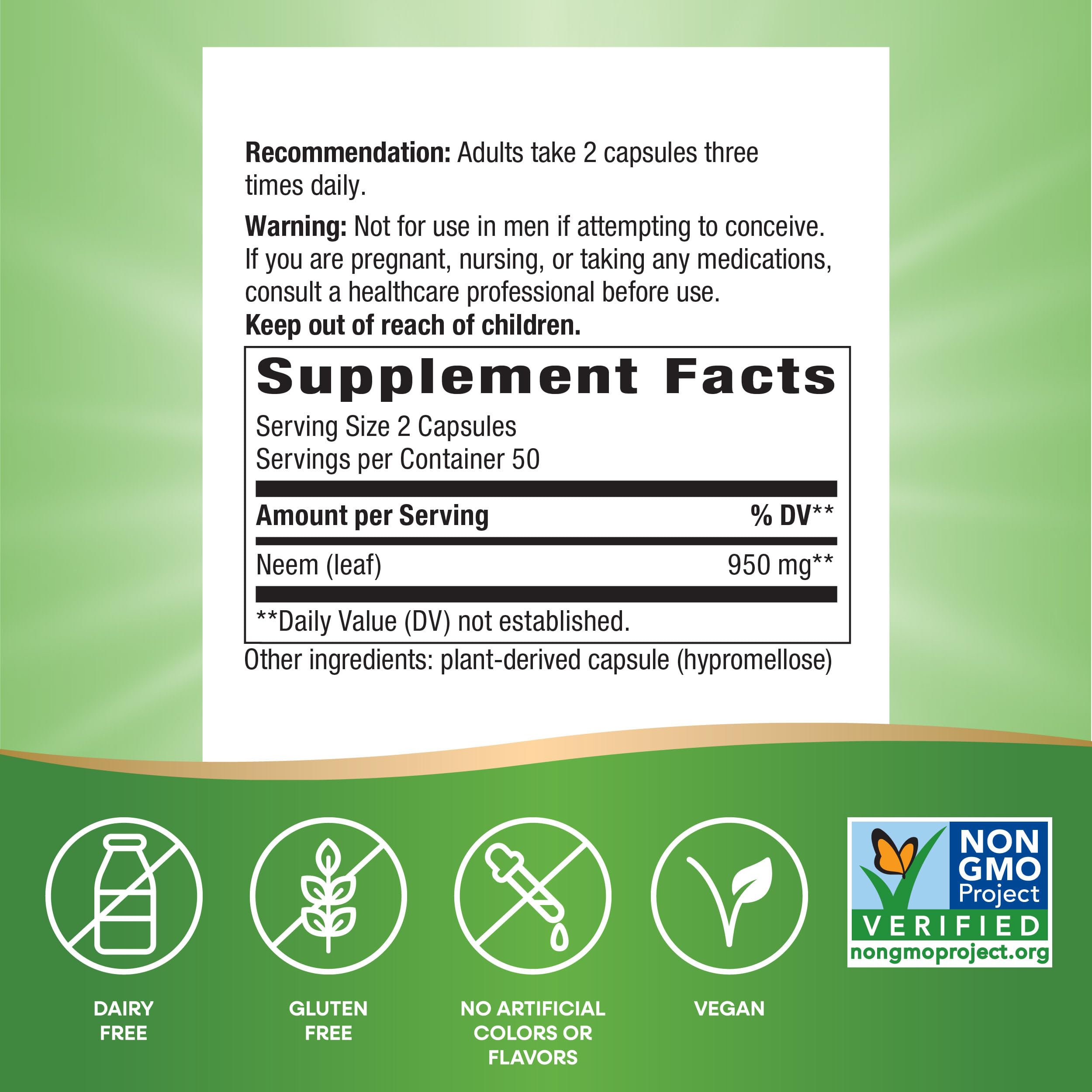Foto 6 pulgar | Suplemento Nature's Way Herbal Neem Leaf 100 Cápsulas - Venta Internacional.