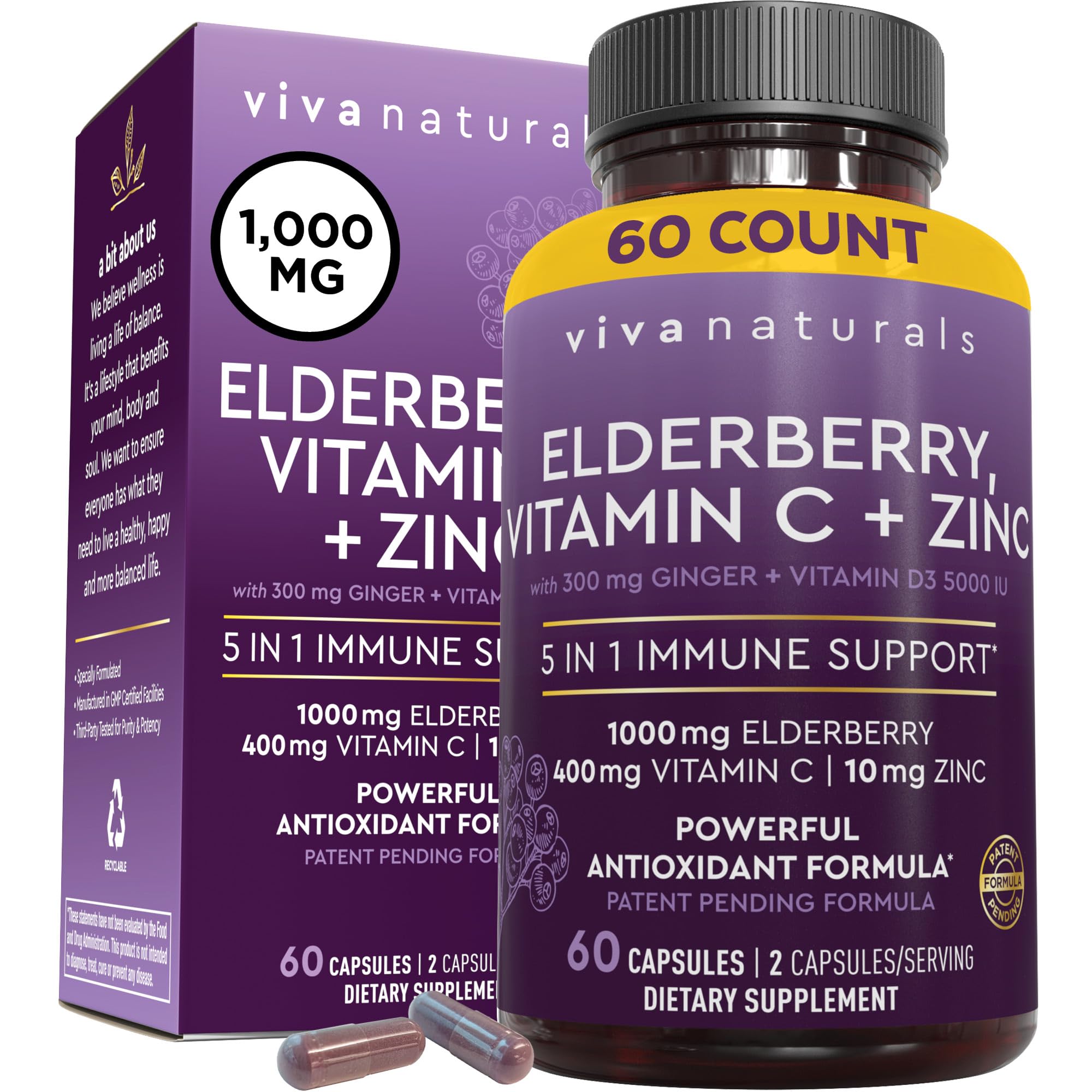 Foto 1 | Suplemento Viva Naturals Sambucus Elderberry Con Zinc, Vitamina C - Venta Internacional.