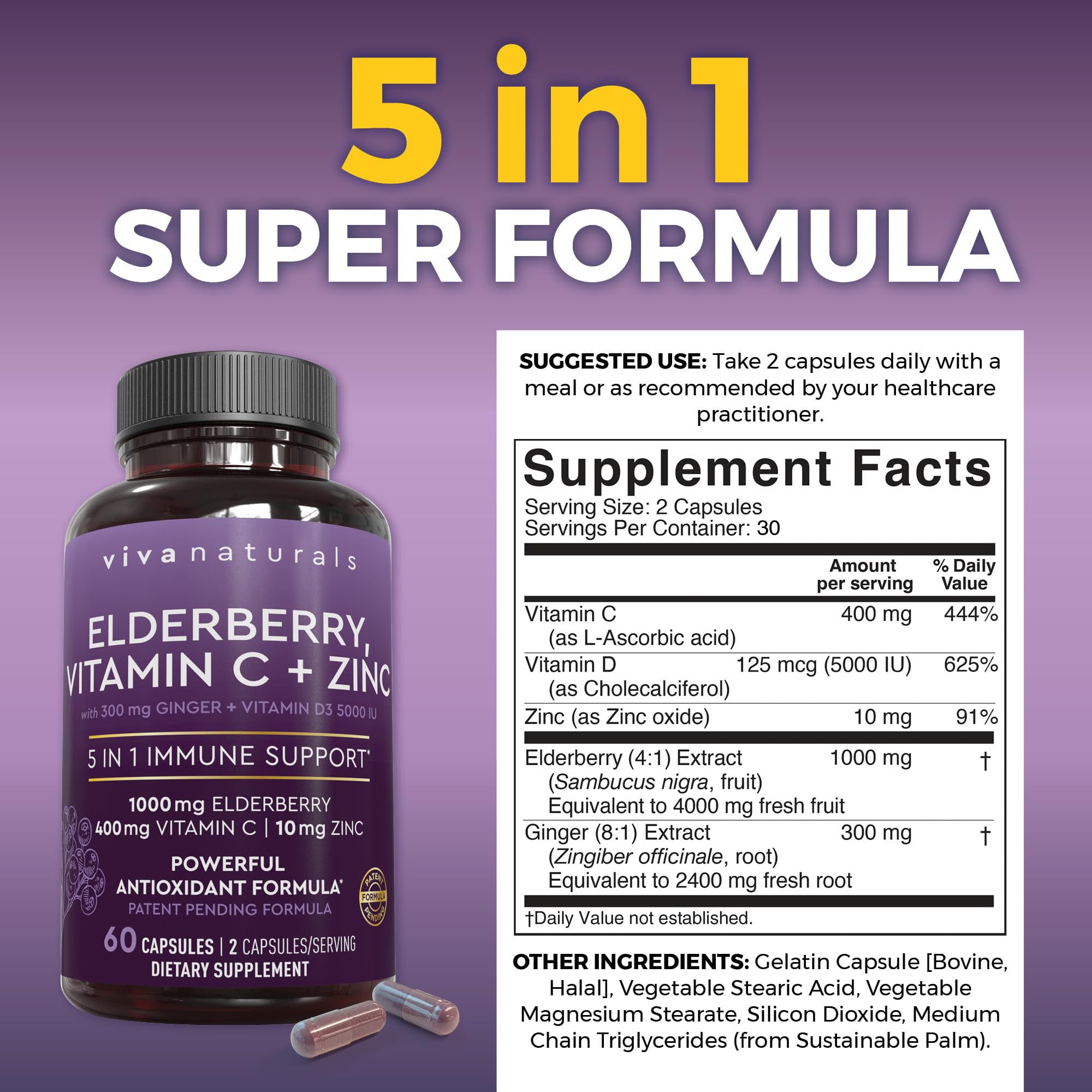 Foto 2 | Suplemento Viva Naturals Sambucus Elderberry Con Zinc, Vitamina C - Venta Internacional.