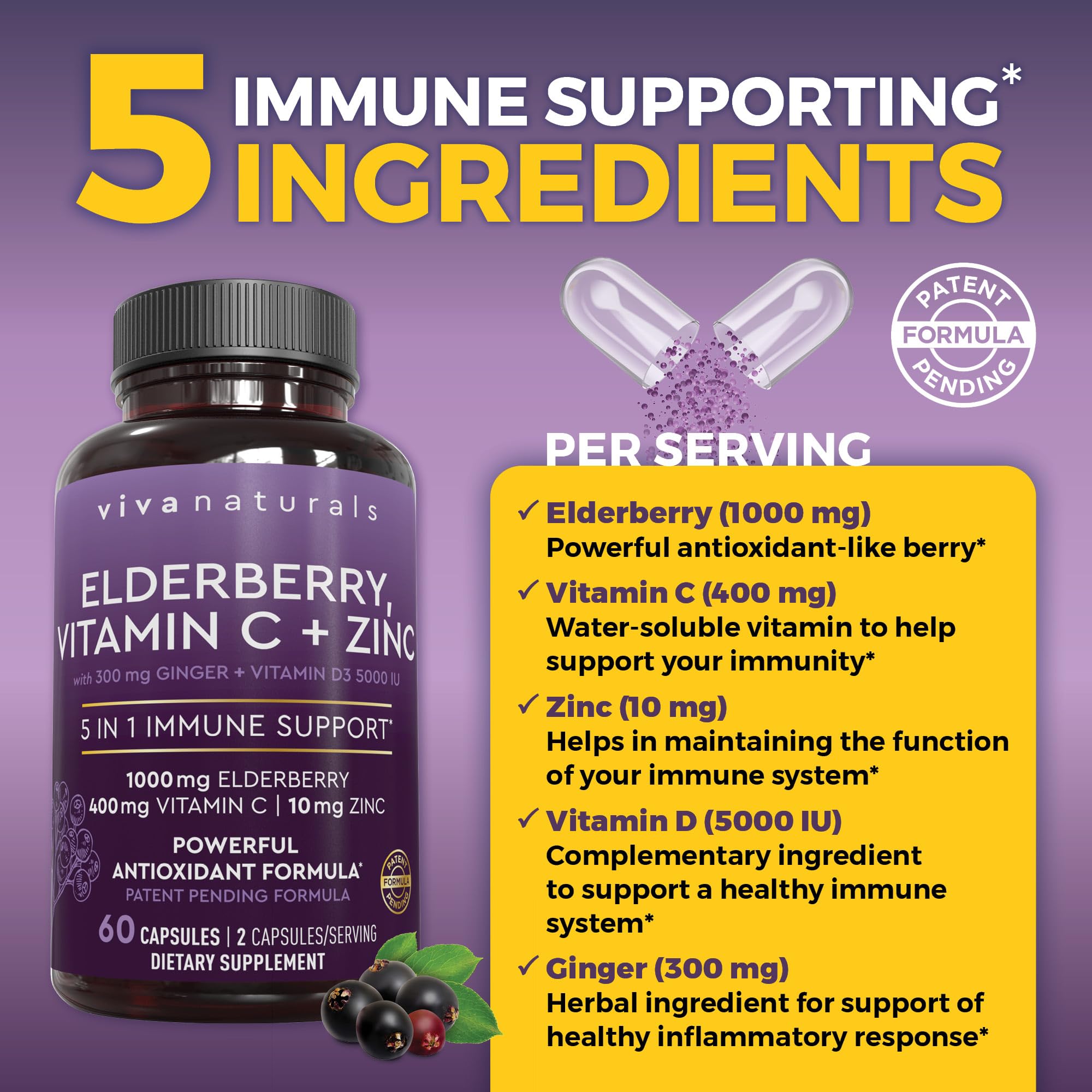 Foto 3 | Suplemento Viva Naturals Sambucus Elderberry Con Zinc, Vitamina C - Venta Internacional.
