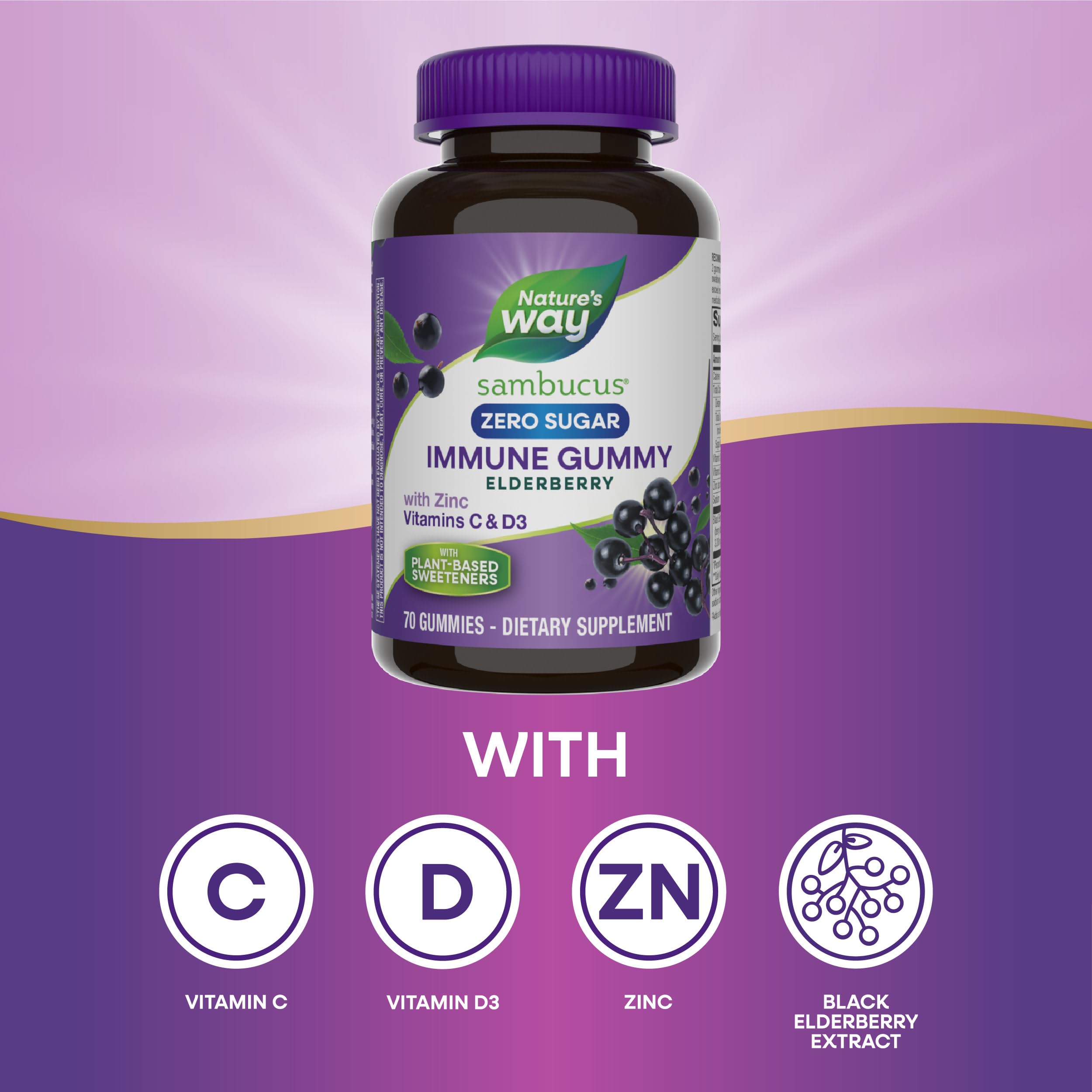 Foto 4 pulgar | Gominolas Nature's Way Sambucus Zero Sugar Immune 70 Unidades - Venta Internacional.