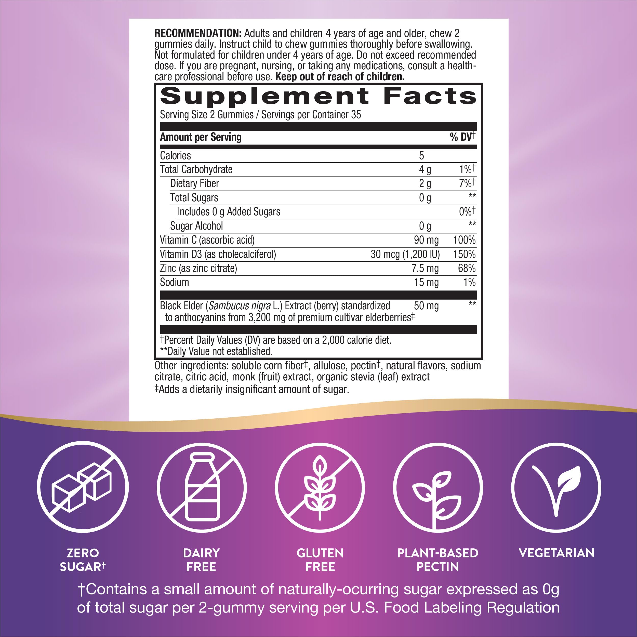 Foto 5 pulgar | Gominolas Nature's Way Sambucus Zero Sugar Immune 70 Unidades - Venta Internacional.