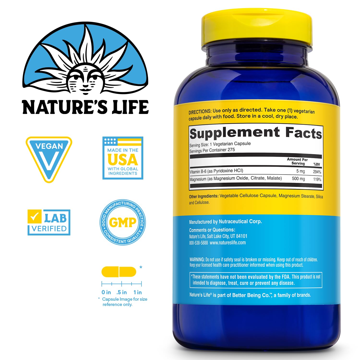 Foto 3 pulgar | Complementa 500 Mg De Magnesio Renovador De Nature's Life Con Vitamina B-6 - Venta Internacional.
