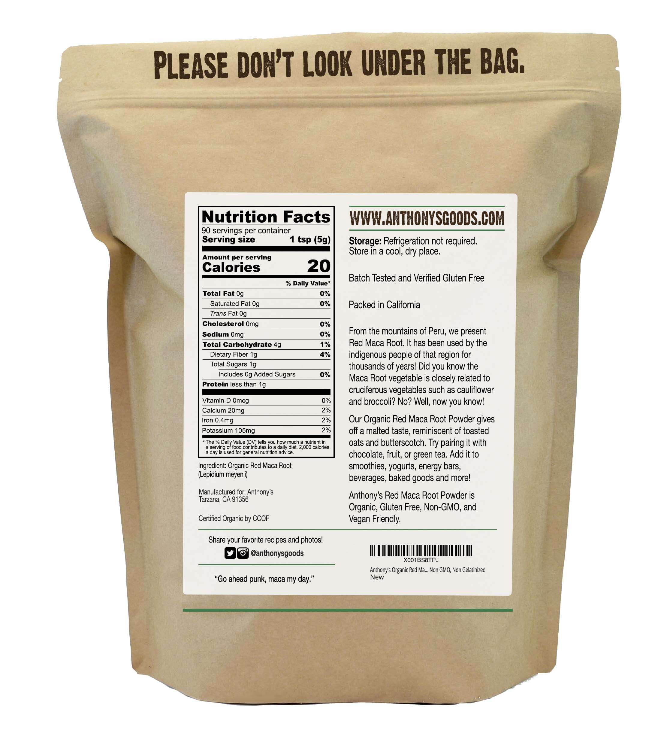 Foto 2 | Maca En Polvo Anthony's Organic Red 454 G Sin Gluten Sin Gluten - Venta Internacional.
