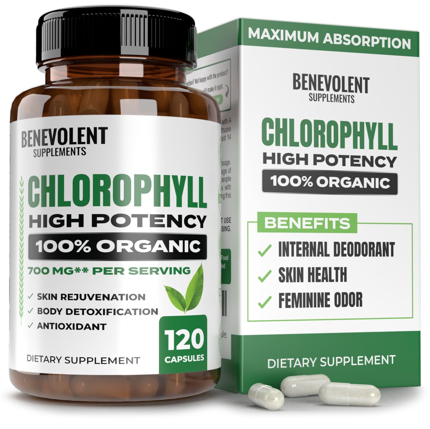 Foto 2 pulgar | Suplemento Benévolo En Cápsulas De Clorofila 700 Mg 120 Unidades - Venta Internacional.