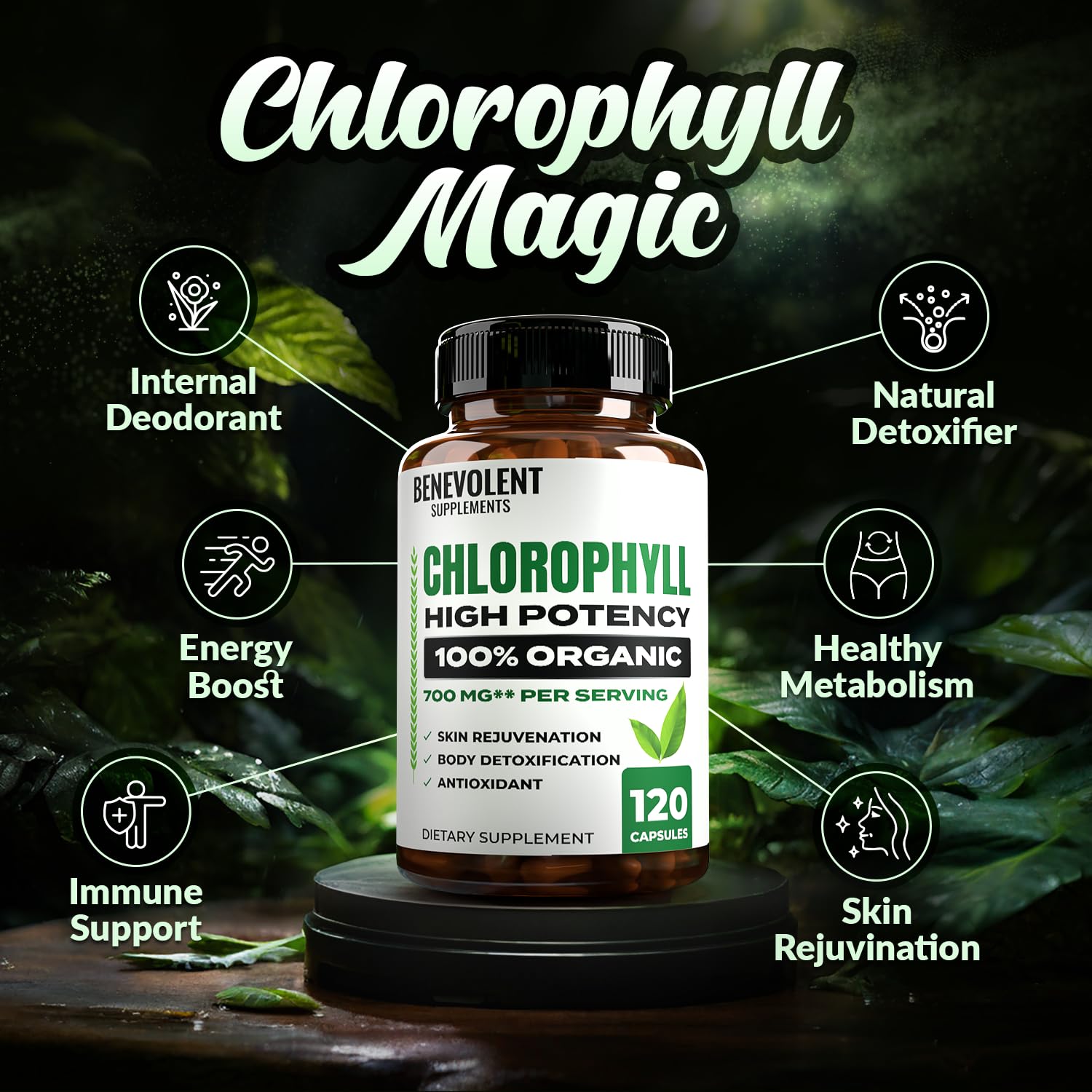 Foto 4 pulgar | Suplemento Benévolo En Cápsulas De Clorofila 700 Mg 120 Unidades - Venta Internacional.