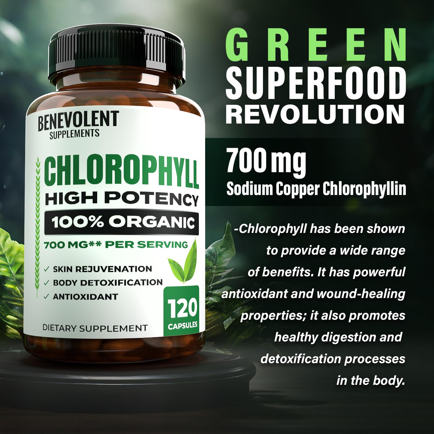 Foto 6 | Suplemento Benévolo En Cápsulas De Clorofila 700 Mg 120 Unidades - Venta Internacional.