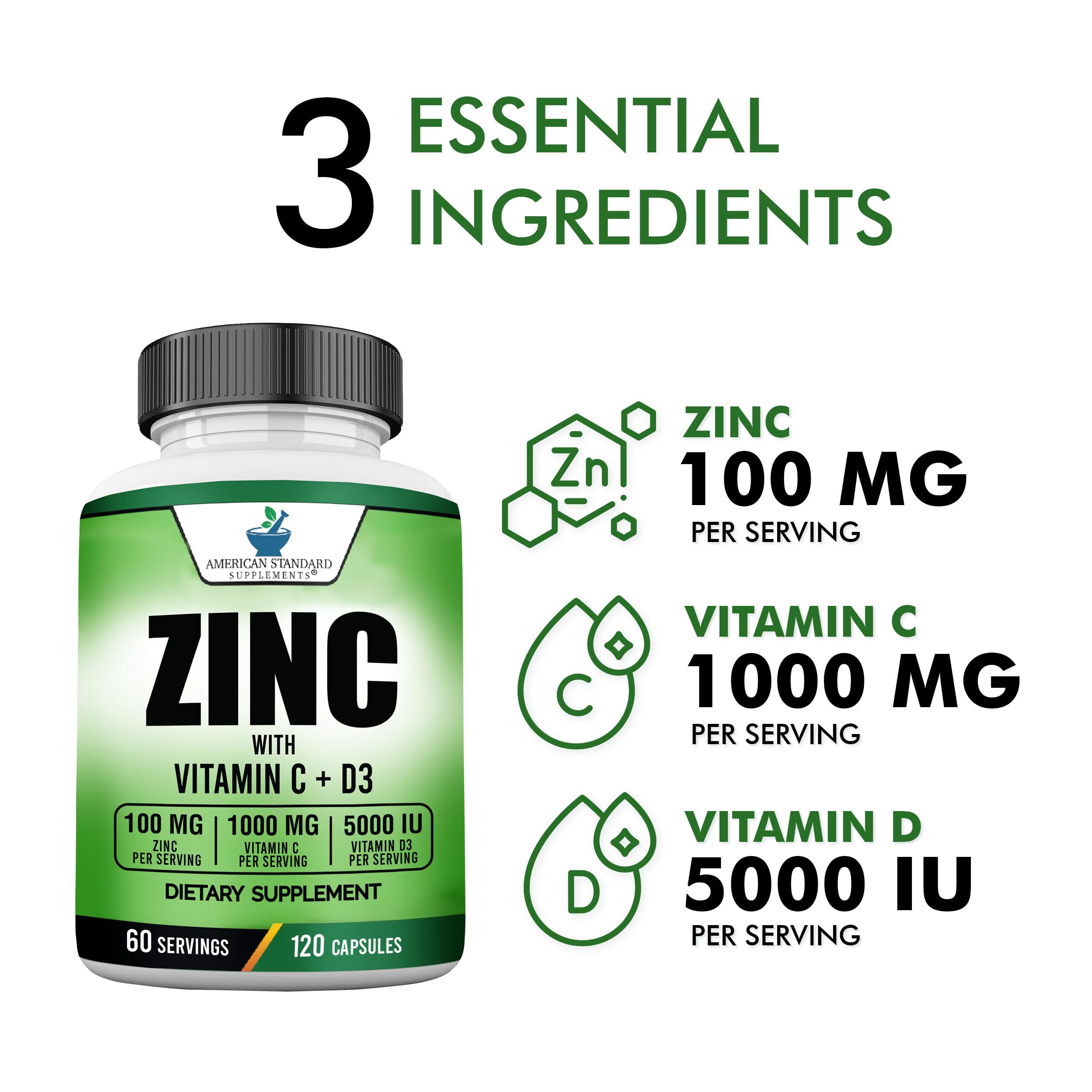 Foto 5 pulgar | Suplementos American Standard Zinc 100 Mg, Vitamina C 1000 Mg - Venta Internacional.