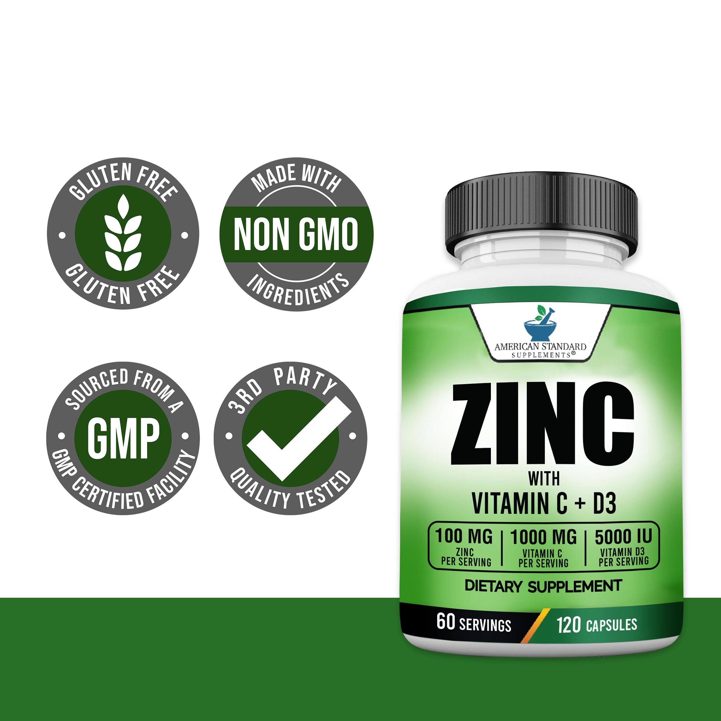 Foto 6 pulgar | Suplementos American Standard Zinc 100 Mg, Vitamina C 1000 Mg - Venta Internacional.