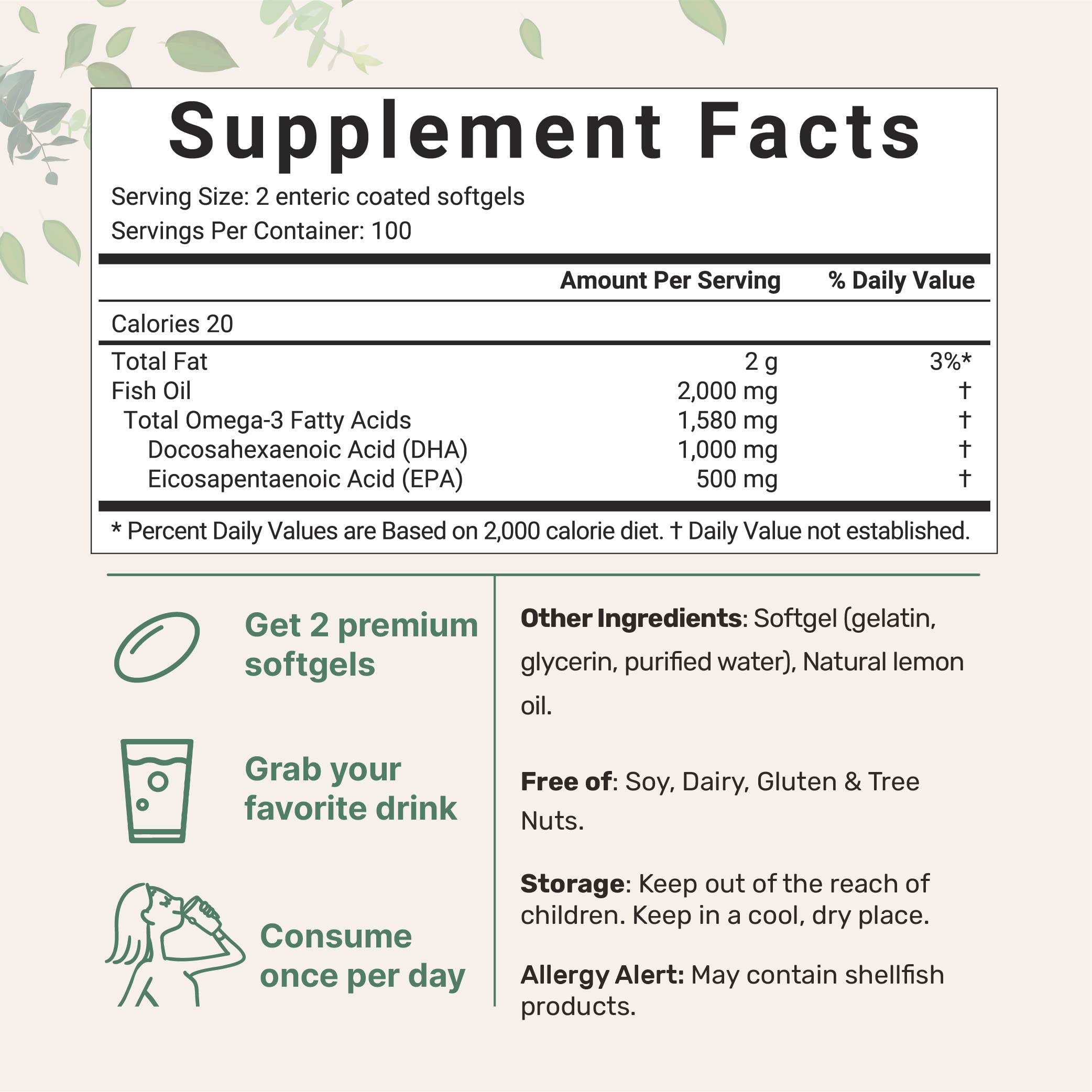 Foto 3 pulgar | Suplementos: Microingredientes, Aceite De Pescado Omega 3, Dha, 1000 Mg - Venta Internacional.