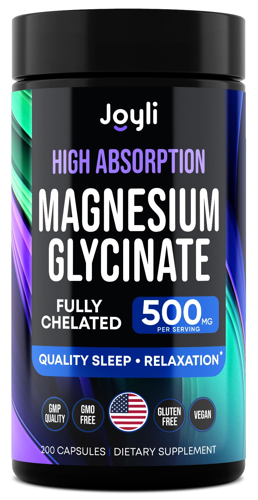 Suplemento Joyli Nutrition, Glicinato De Magnesio, 500 Mg, 200 Cápsulas - Venta Internacional.