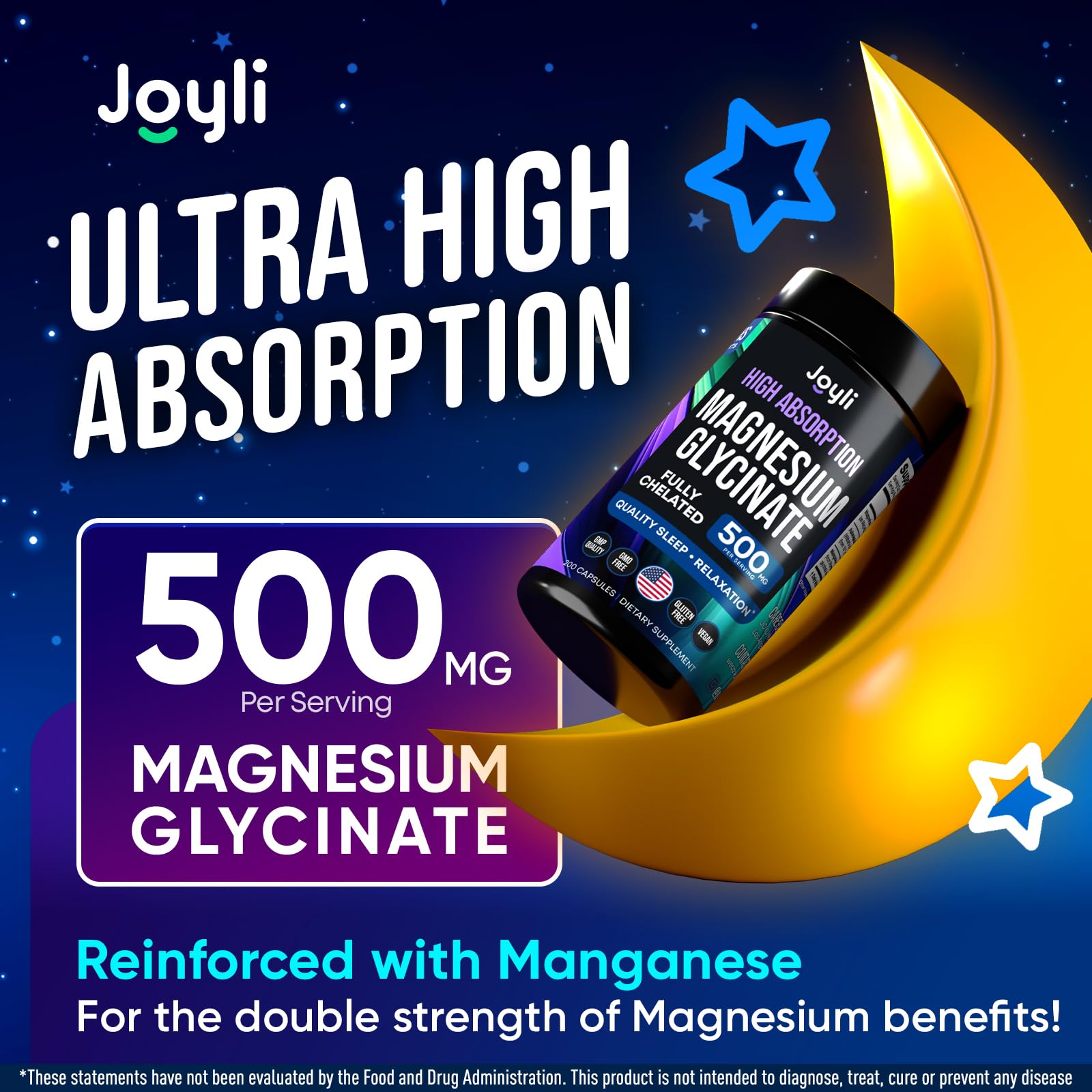 Foto 2 | Suplemento Joyli Nutrition, Glicinato De Magnesio, 500 Mg, 200 Cápsulas - Venta Internacional.