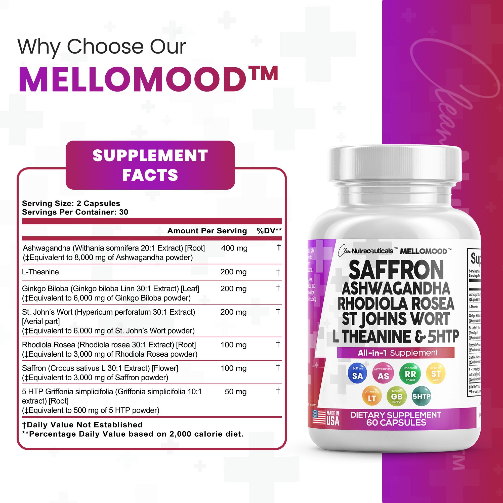 Foto 5 pulgar | Suplementos Clean Nutraceuticals Mellomood Con 800 Mg De Azafrán - Venta Internacional.