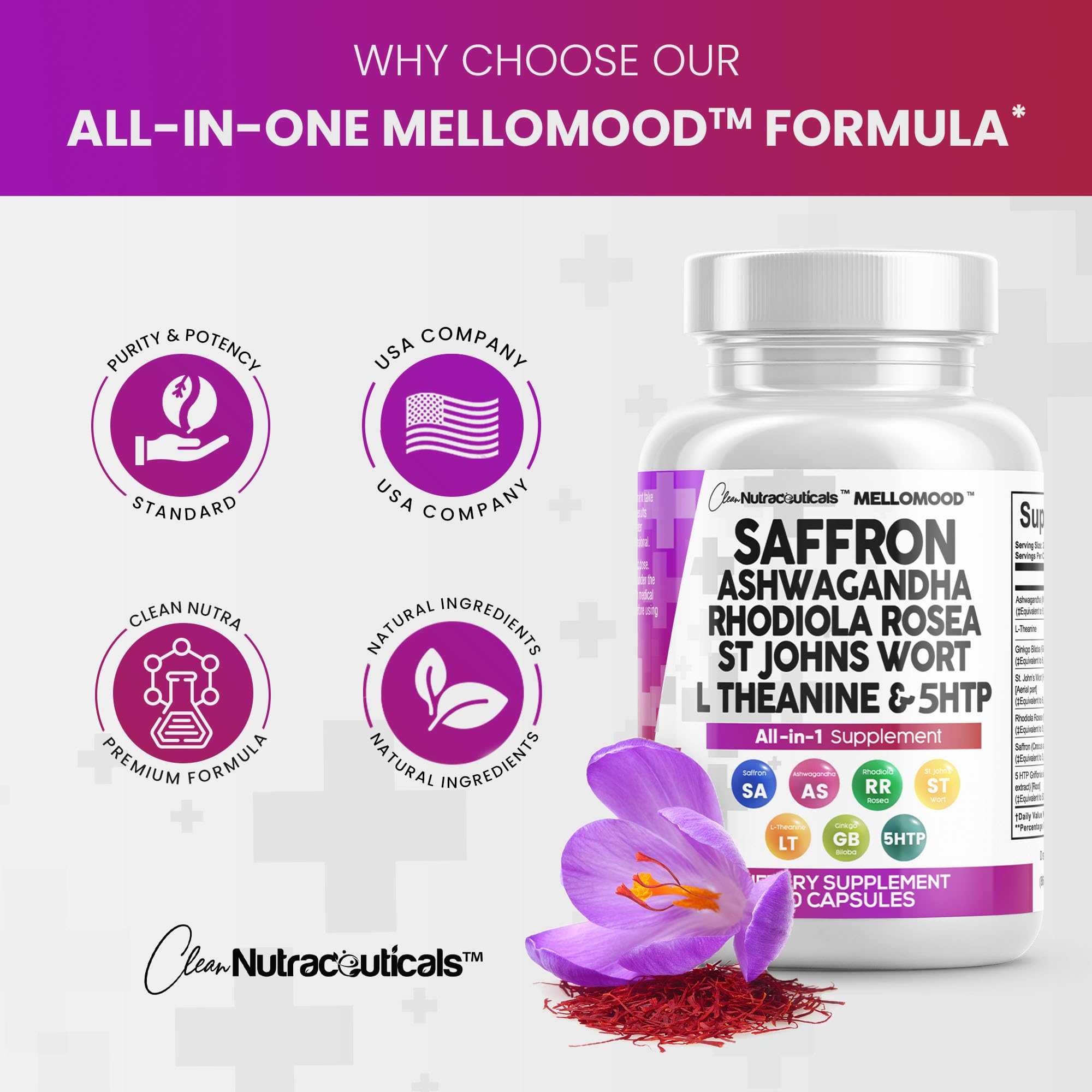 Foto 6 pulgar | Suplementos Clean Nutraceuticals Mellomood Con 800 Mg De Azafrán - Venta Internacional.