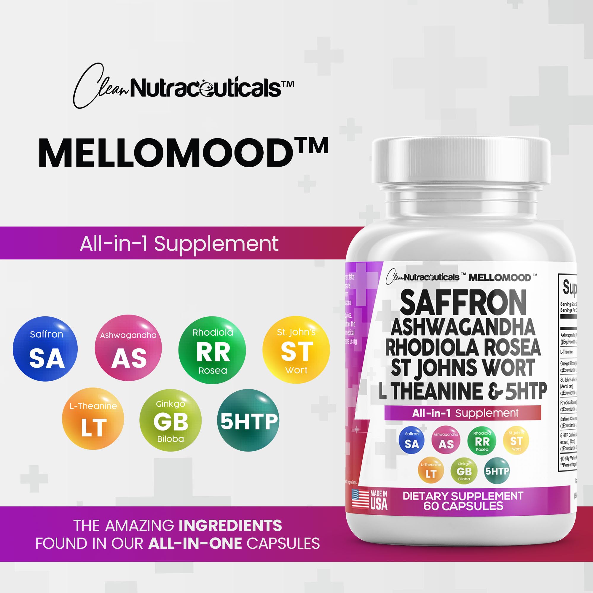 Foto 7 pulgar | Suplementos Clean Nutraceuticals Mellomood Con 800 Mg De Azafrán - Venta Internacional.