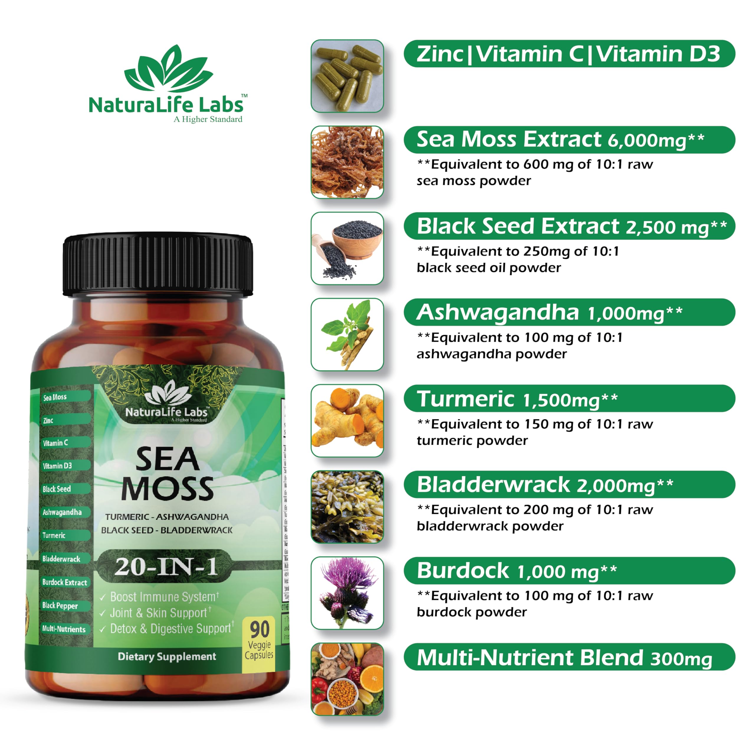 Foto 4 pulgar | Suplemento Naturalife Labs Sea Moss 6000 Mg De Aceite De Semilla Negra 2500 Mg - Venta Internacional.
