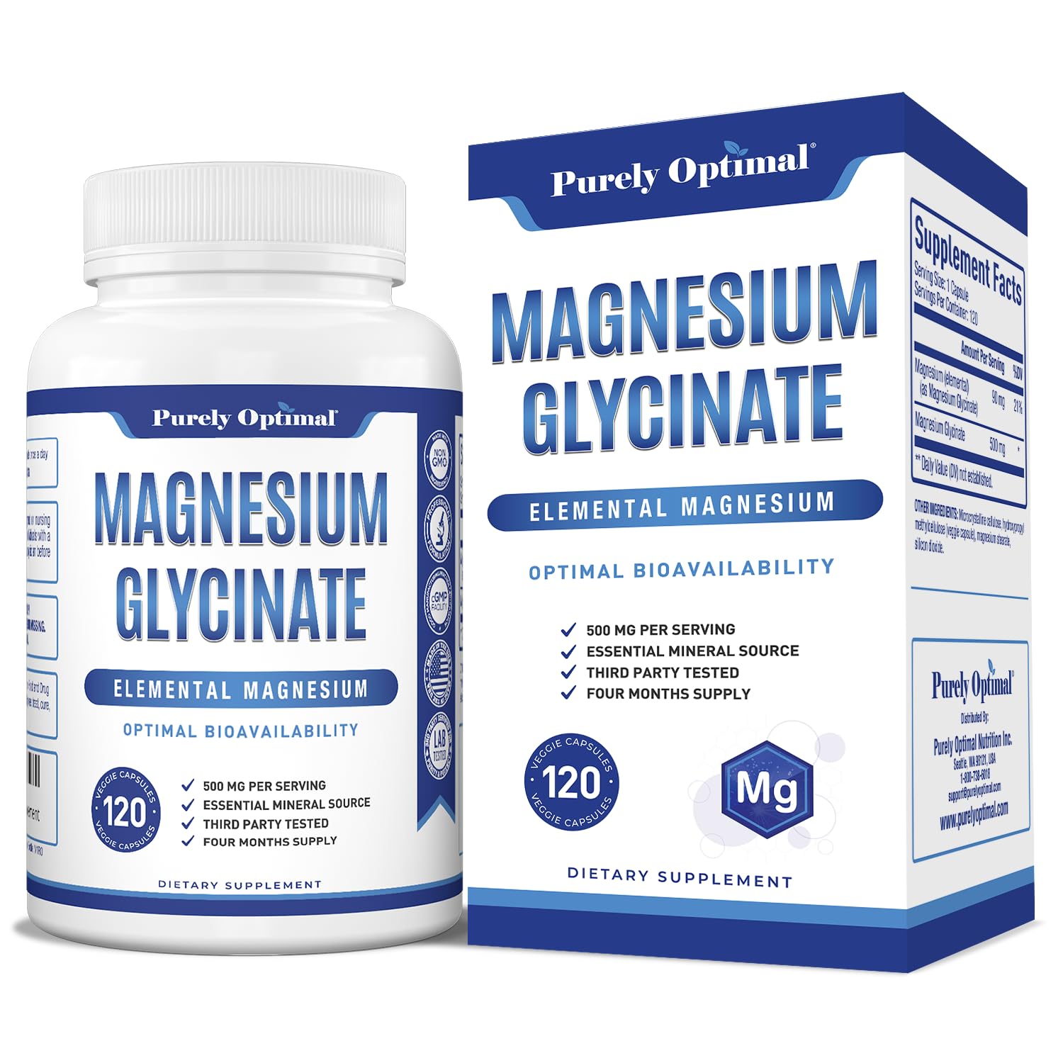 Foto 2 pulgar | Suplemento De Magnesio Purly Optimal Glicinato De Magnesio 500 Mg - Venta Internacional.