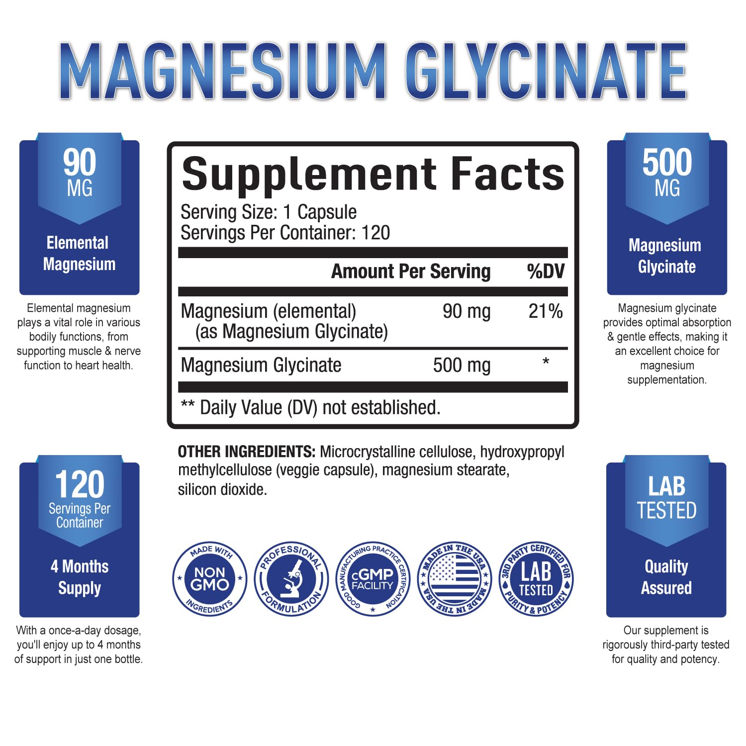 Foto 3 pulgar | Suplemento De Magnesio Purly Optimal Glicinato De Magnesio 500 Mg - Venta Internacional.