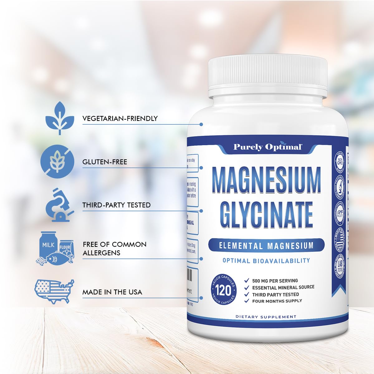 Foto 5 | Suplemento De Magnesio Purly Optimal Glicinato De Magnesio 500 Mg - Venta Internacional.